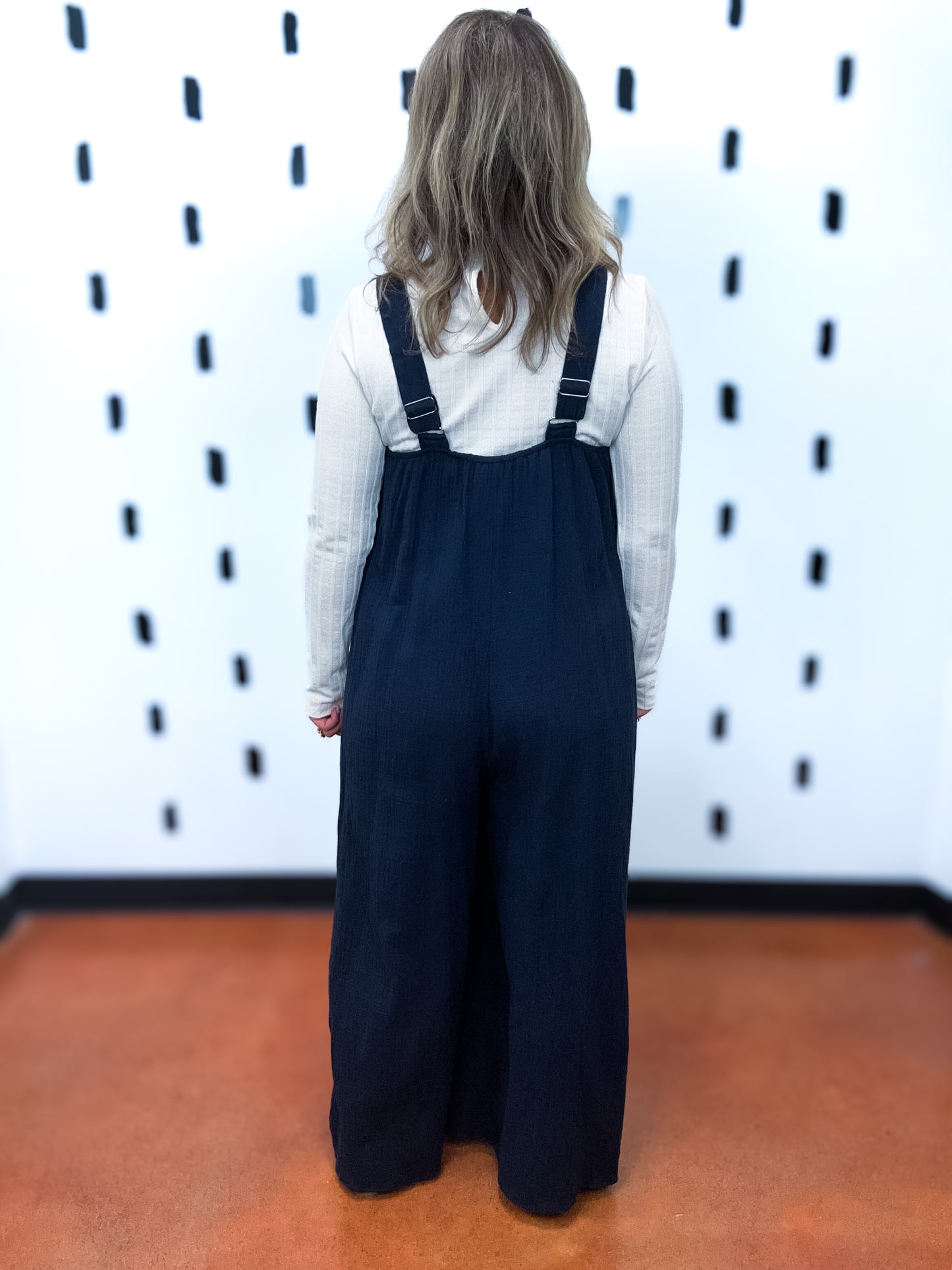 Navy Cotton Gauze Button Jumpsuit