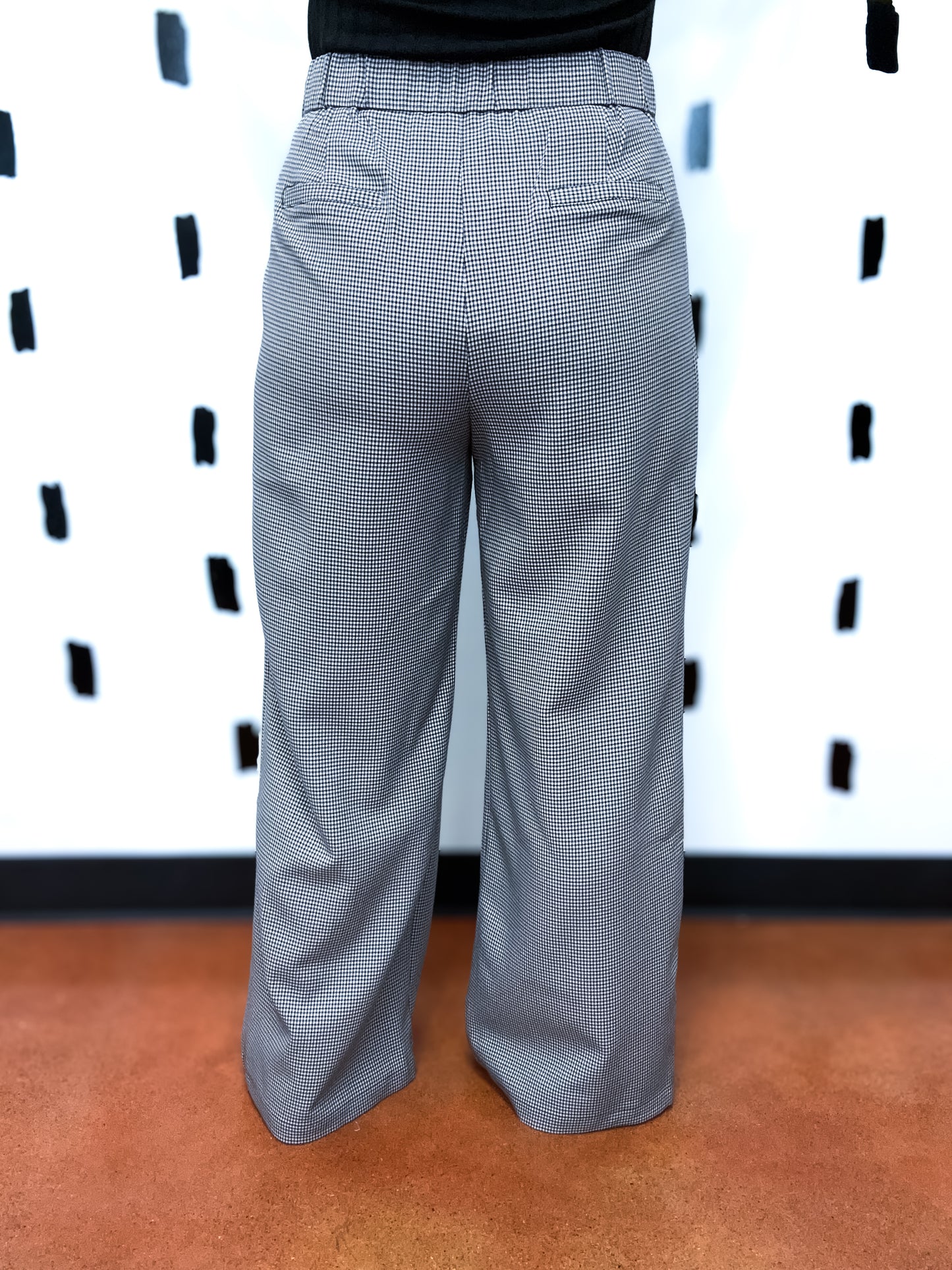 Black Checkered Wide Leg Pant