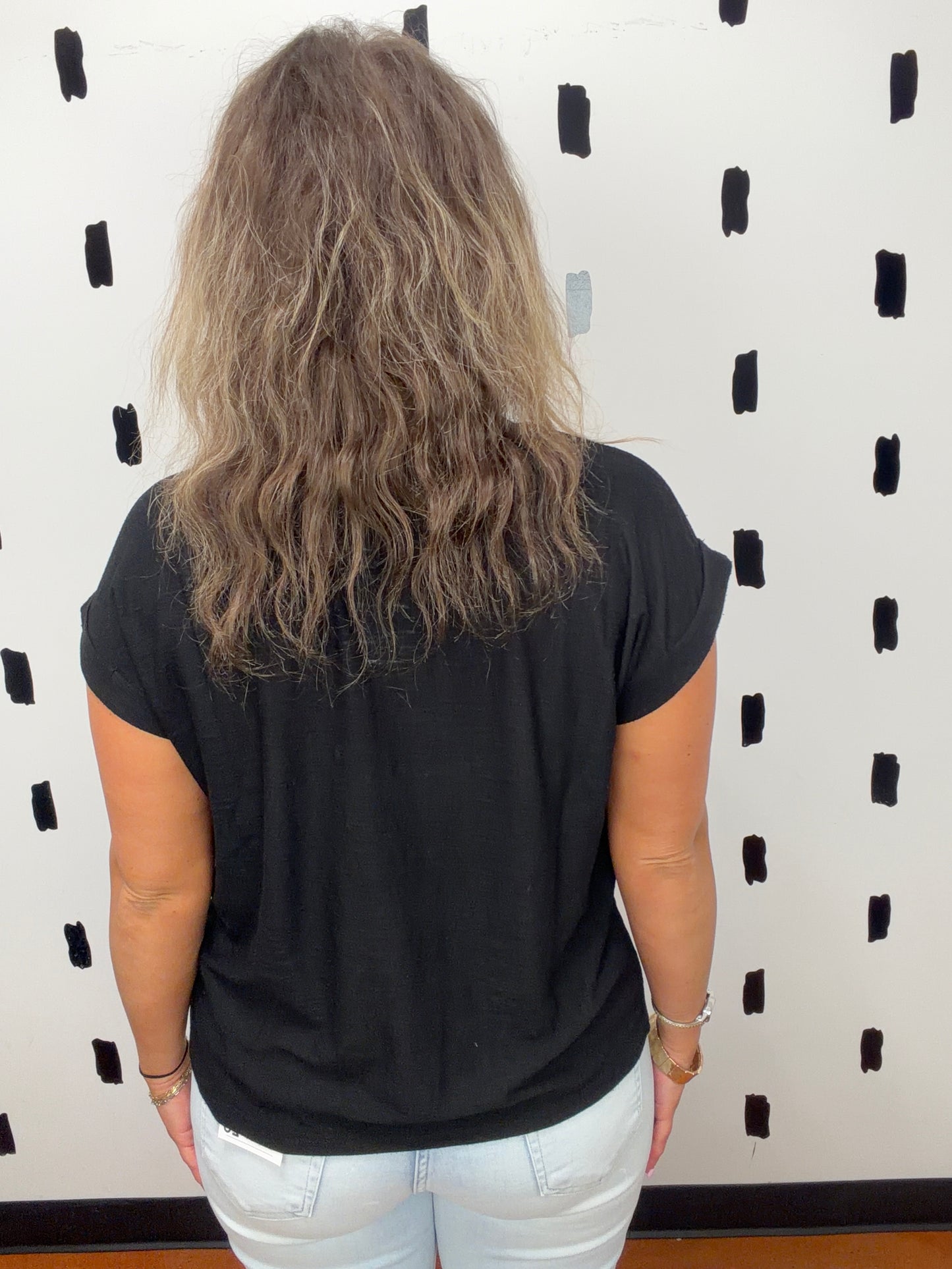 Black Cuffed Short Sleeve Top