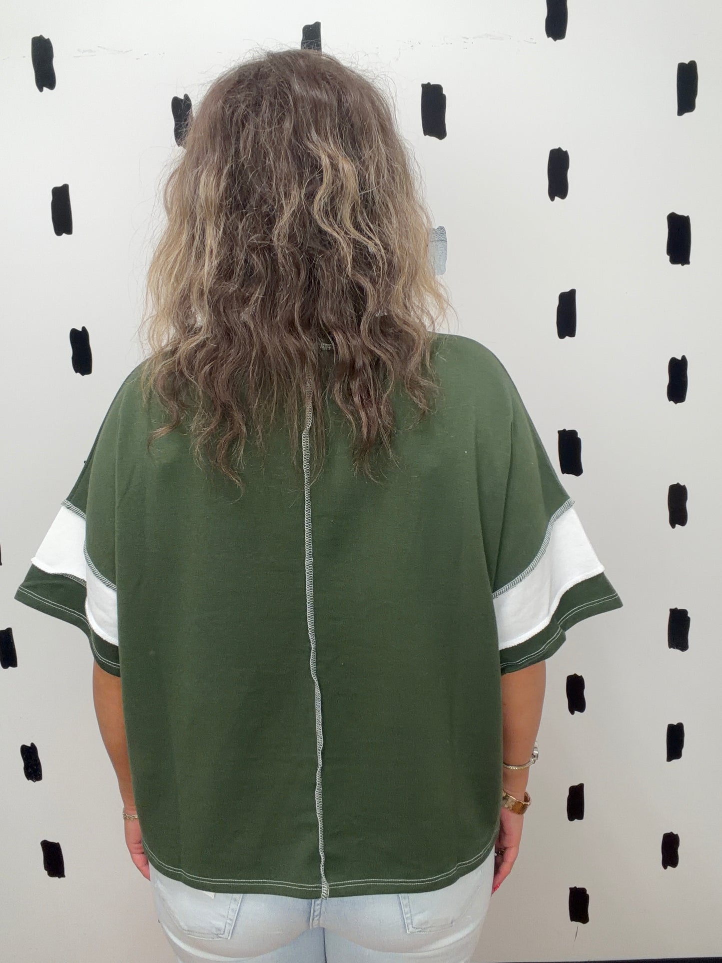 Army Green Colorblock Short Sleeve Top
