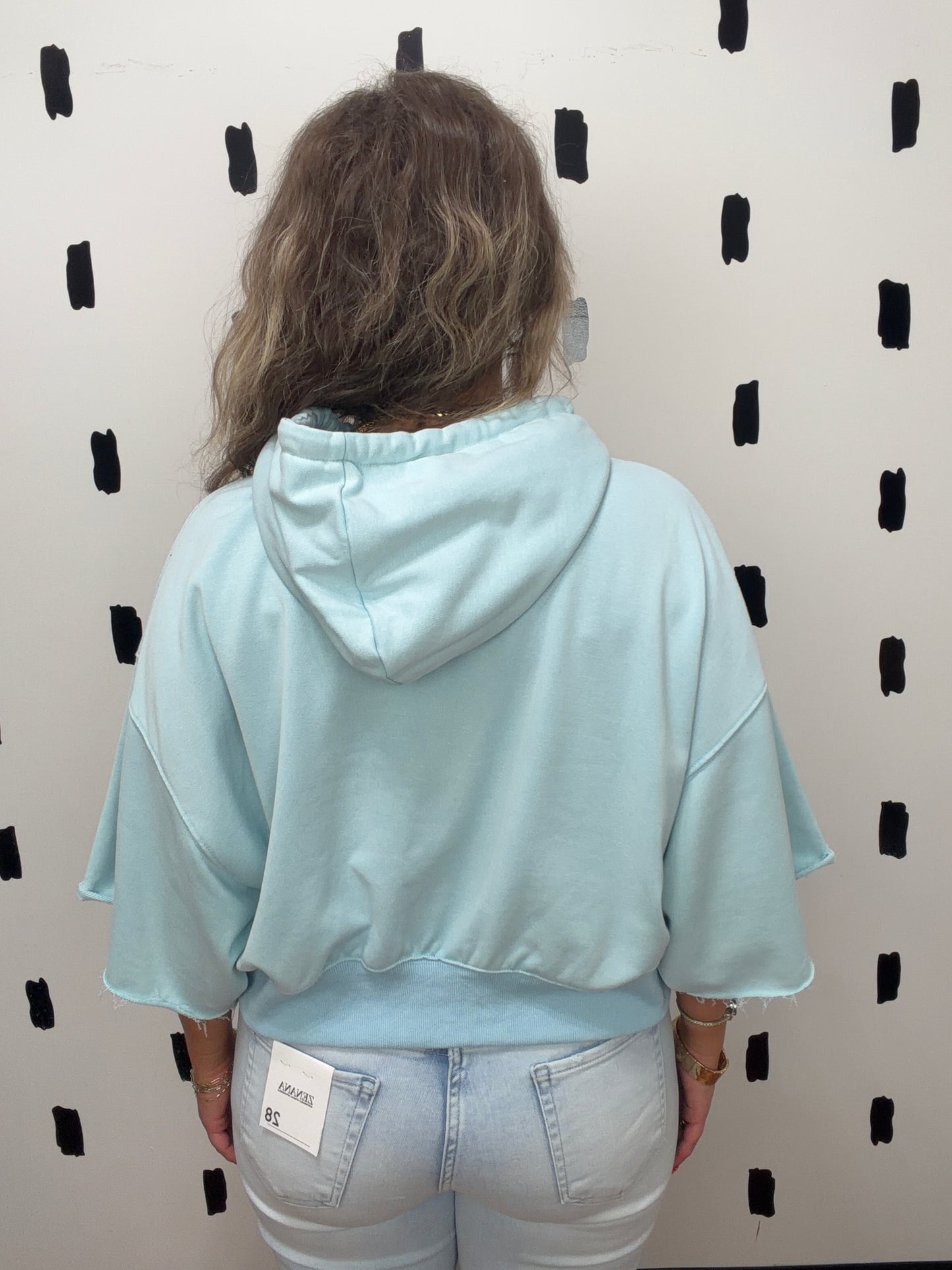 Blue/Pale Lemon Short Sleeve Hoodie Top