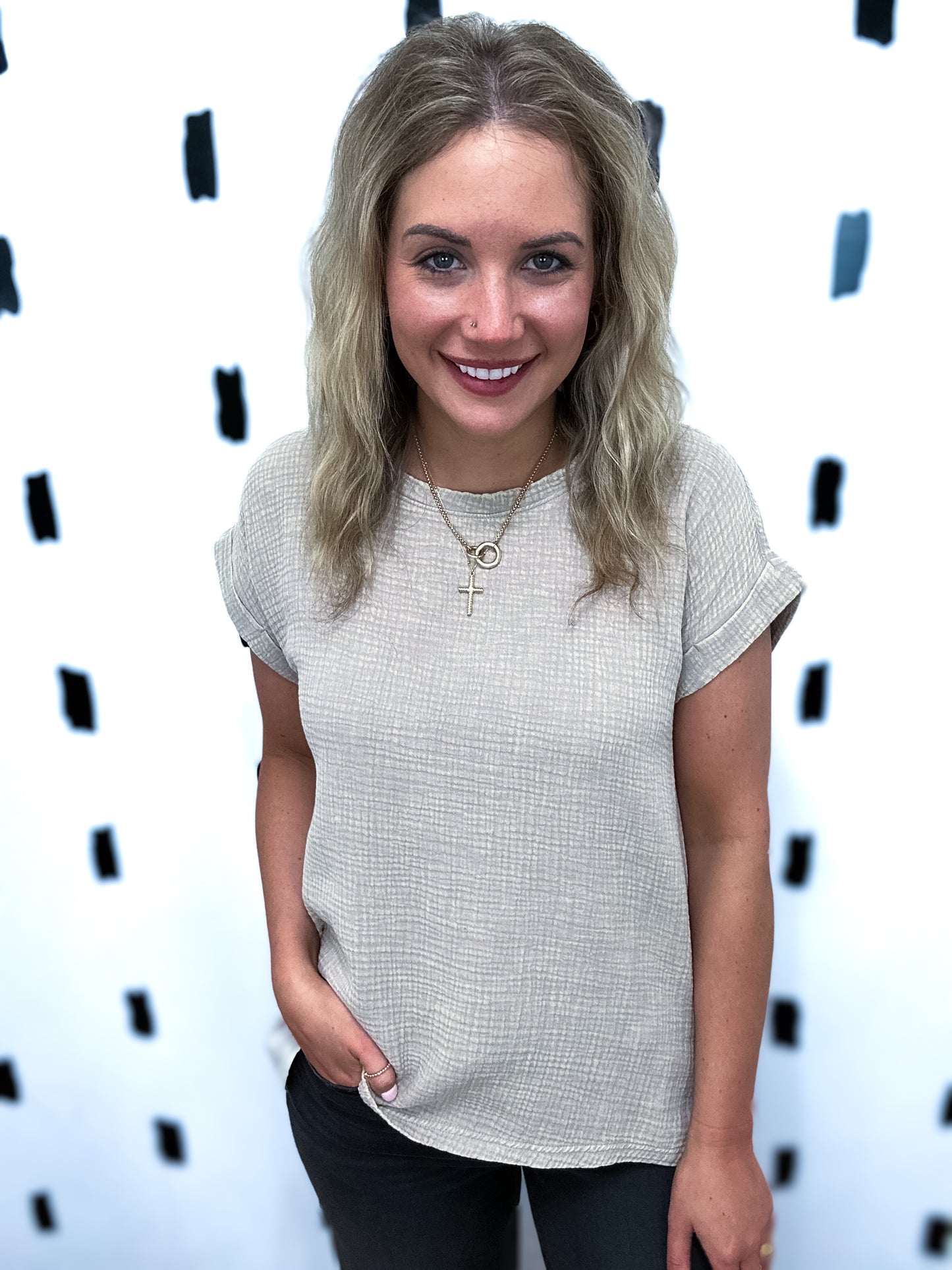 Ash Mocha Gauze Short Sleeve Top