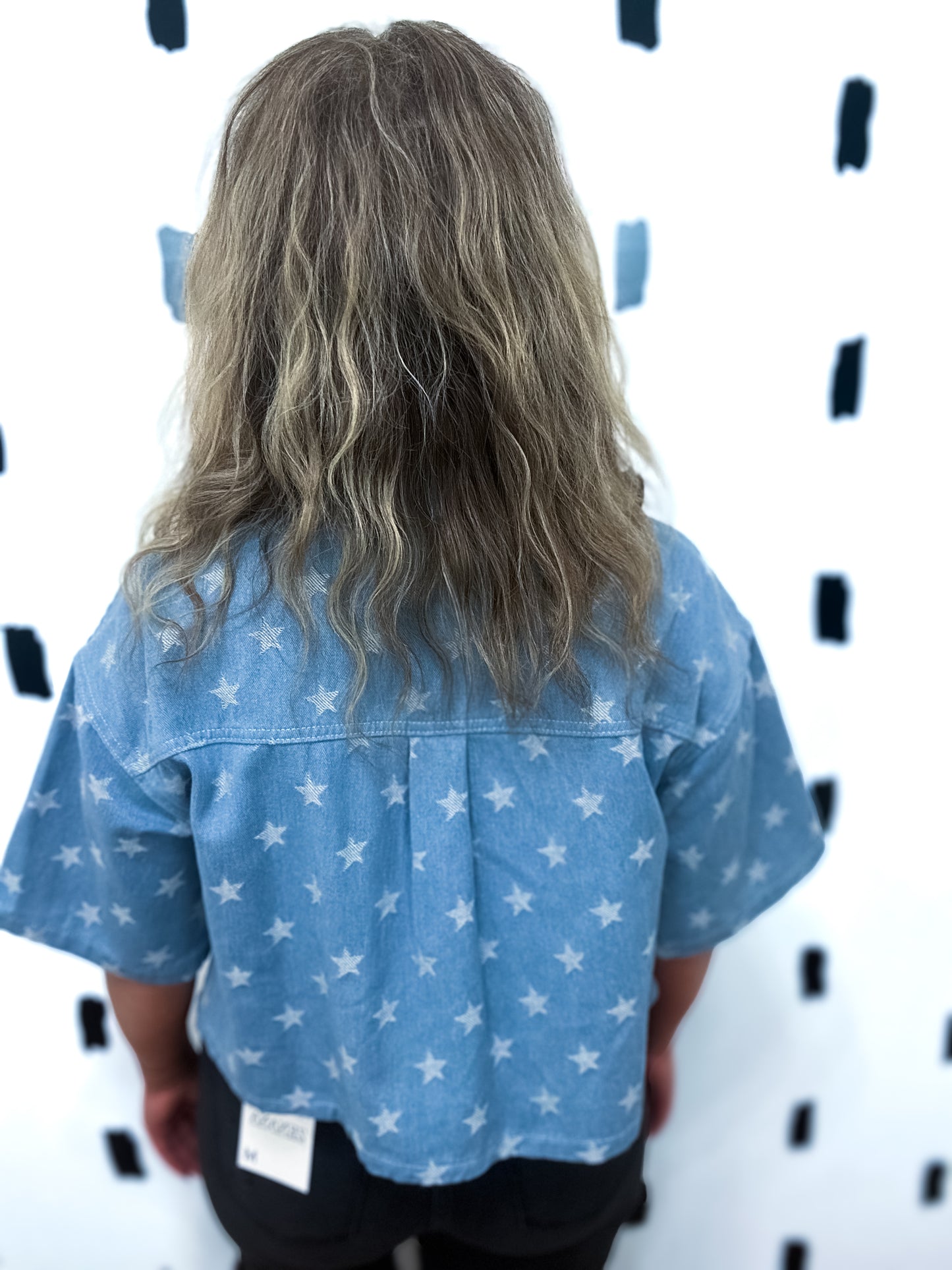 Light Blue Denim Stars Button Up Top