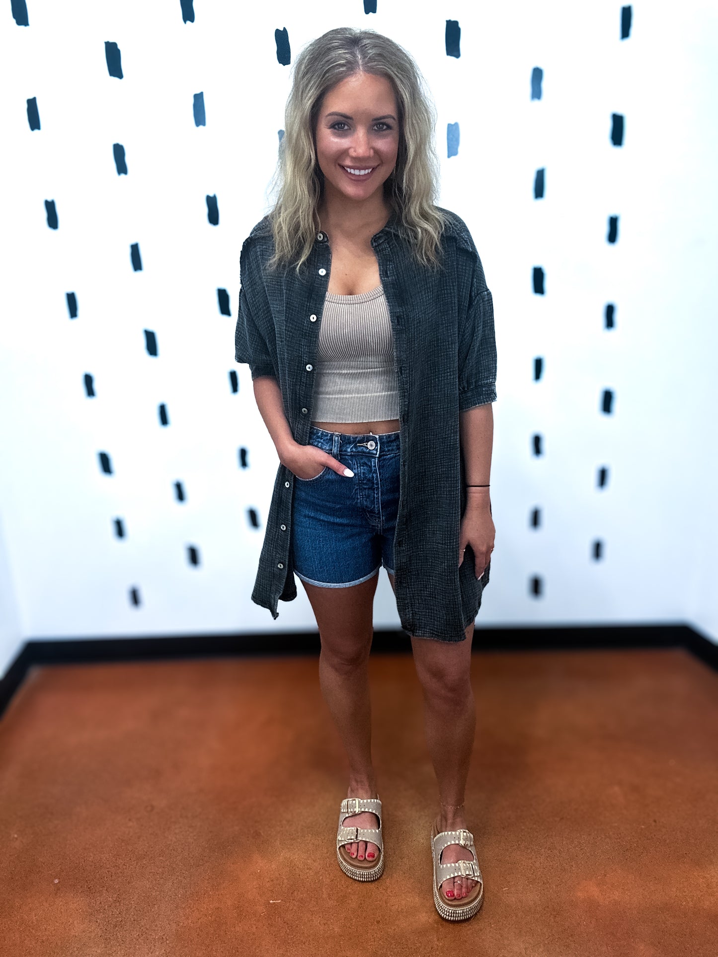 Ash Black Gauze Button Down Shirt Dress