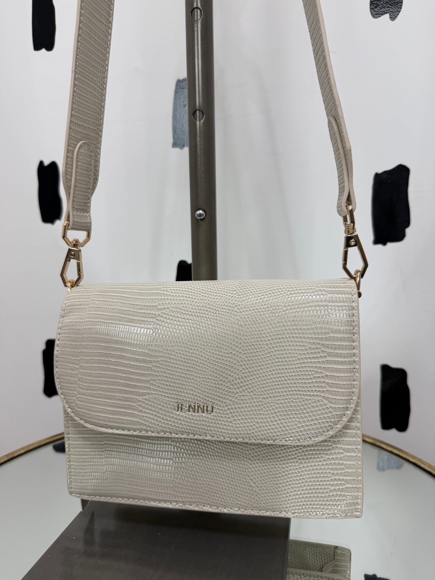 Ivory Croc Embossed Crossbody Bag