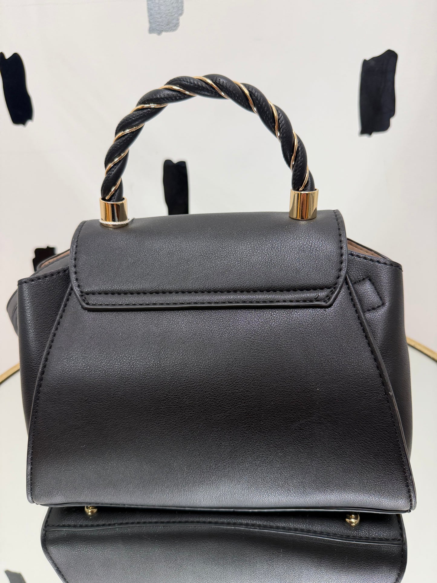 Black Twist Lock Small Braided Handle Bag