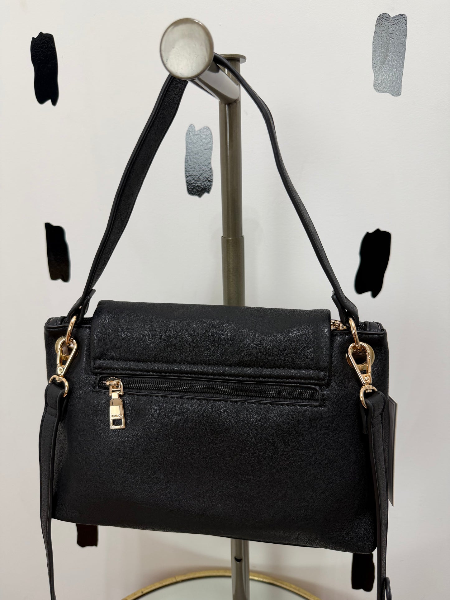 Black Fold Over Studded Detail Bag