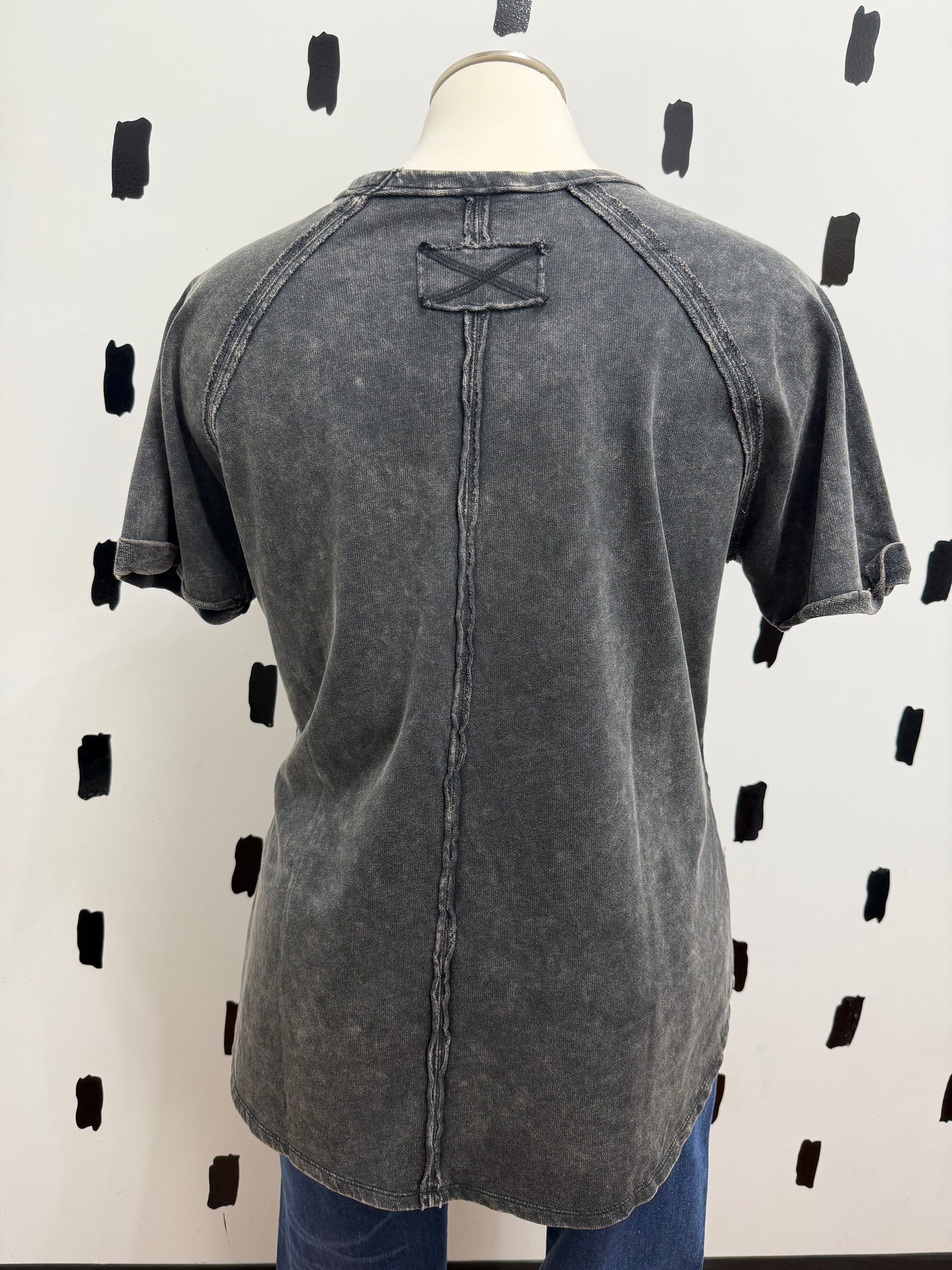 Ash Black Short Sleeve U Hem Top