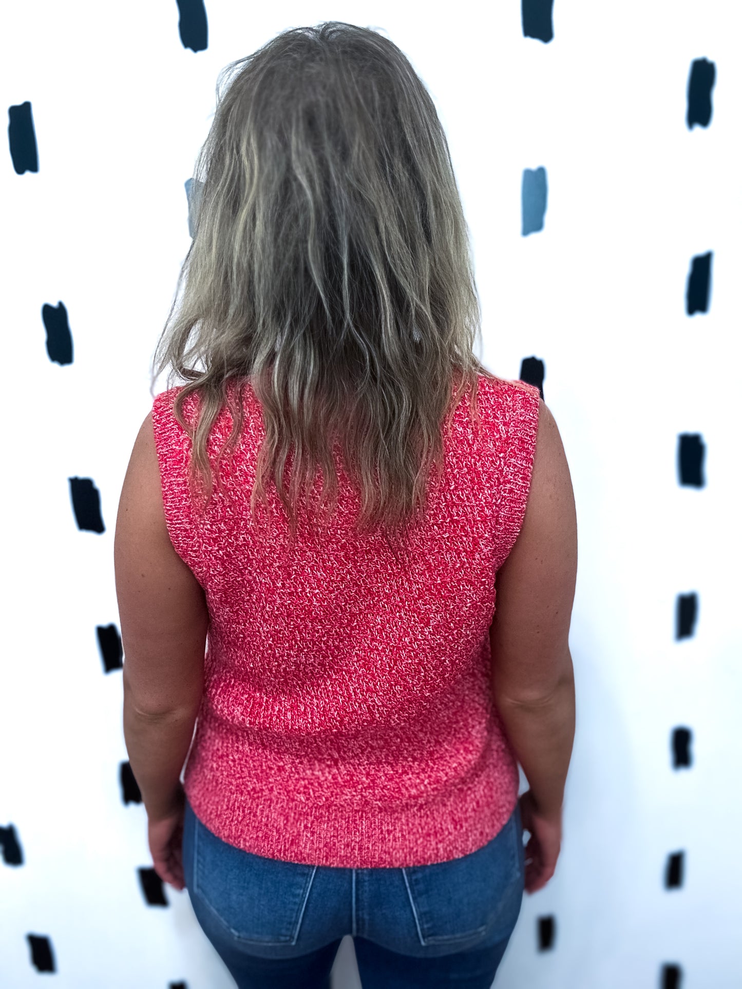 Red/Ivory Crew Neck Sweater Vest