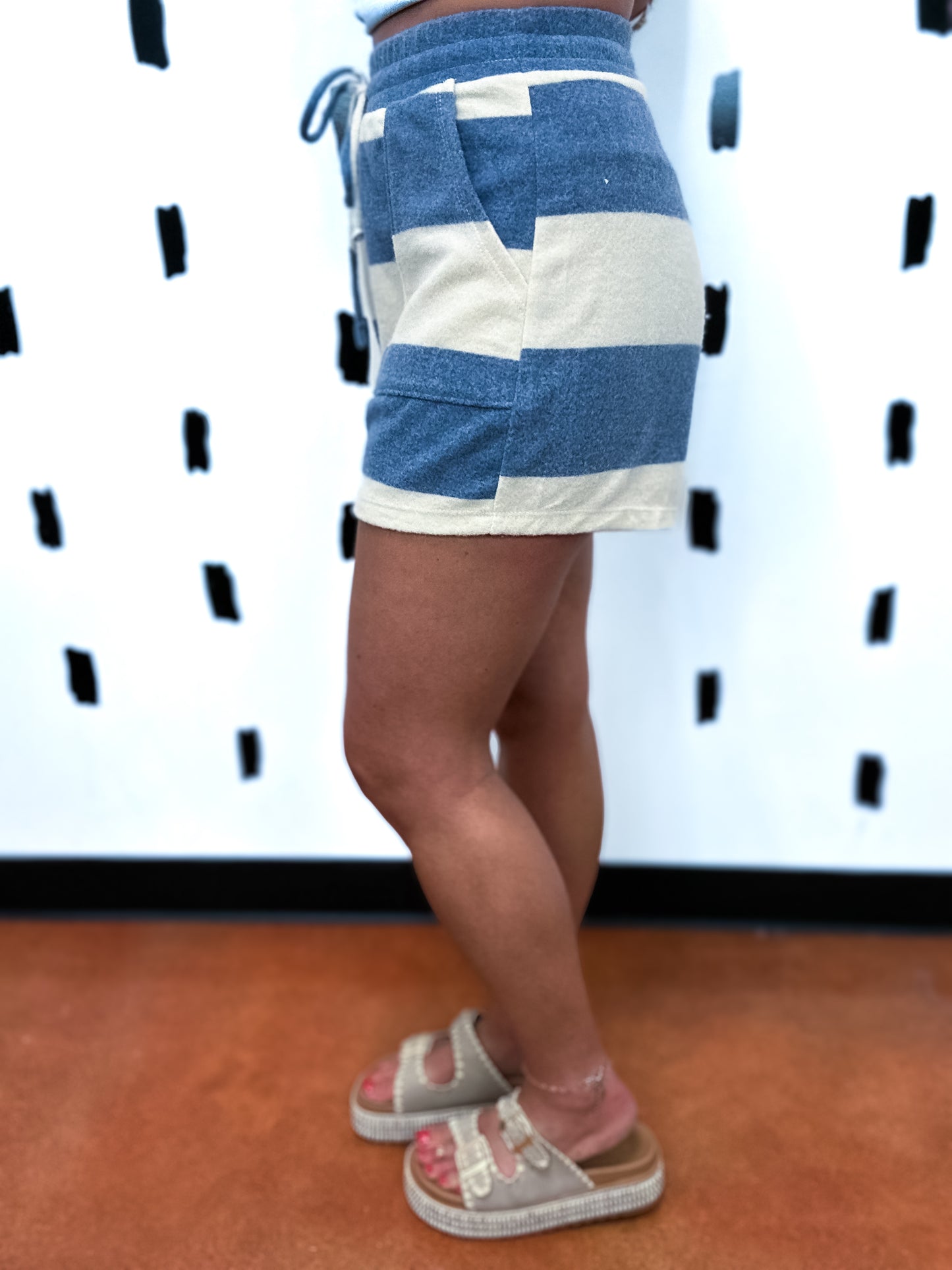 Blue Drawstring Brush Knit Shorts
