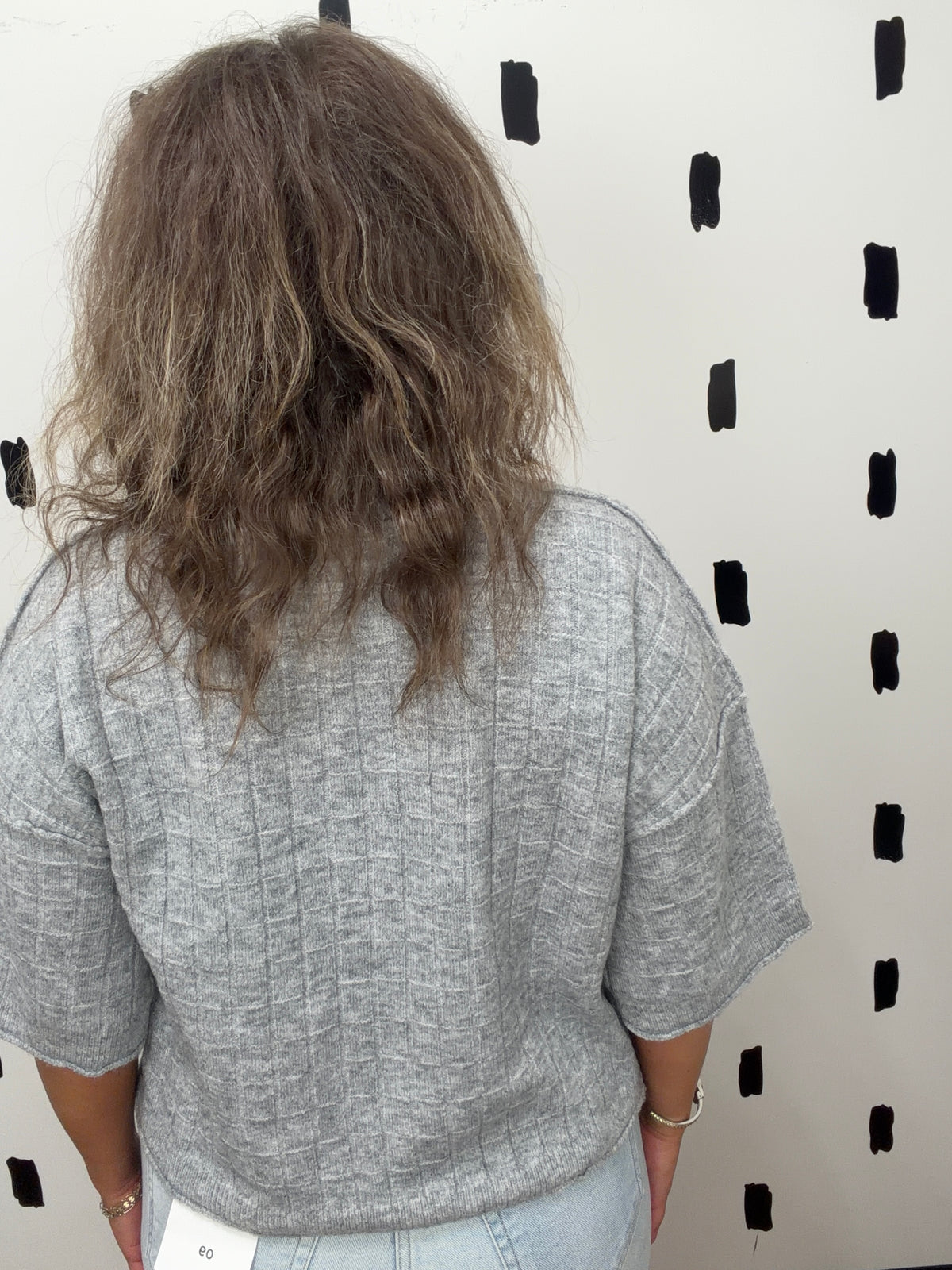 H.Grey Short Sleeve Ribbed Sweater
