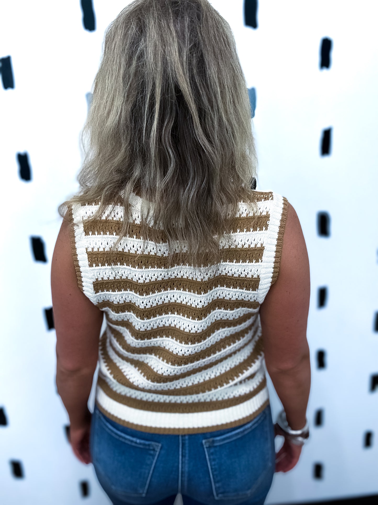 Mocha Chunky Knit Striped Sleeveless Top