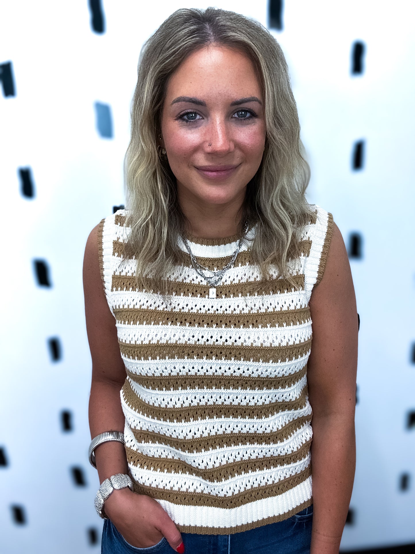 Mocha Chunky Knit Striped Sleeveless Top