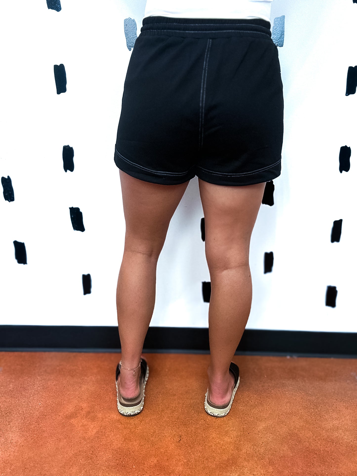 Black French Terry Elastic Waist Shorts