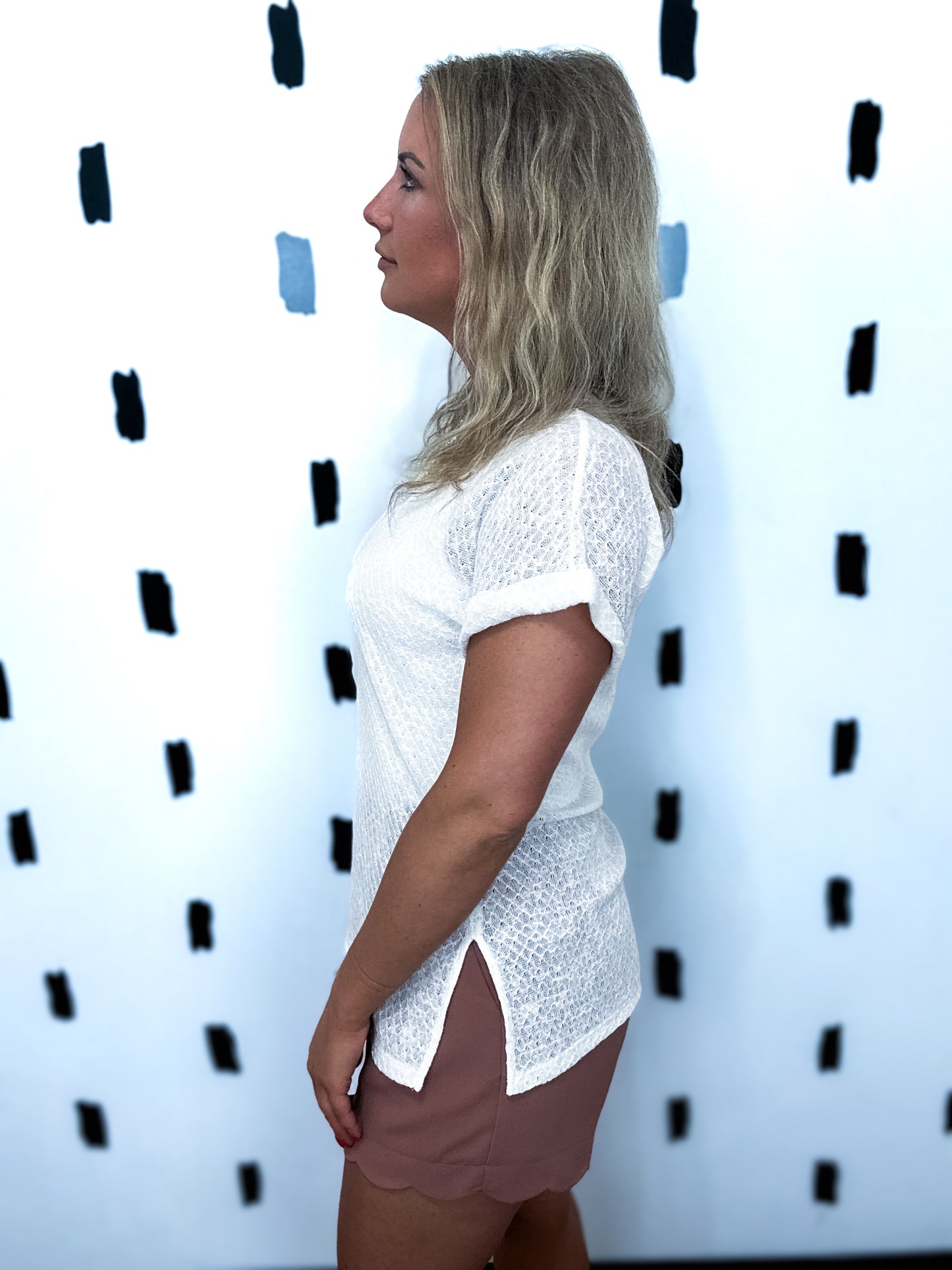 Off White Sheer Short Sleeve Top