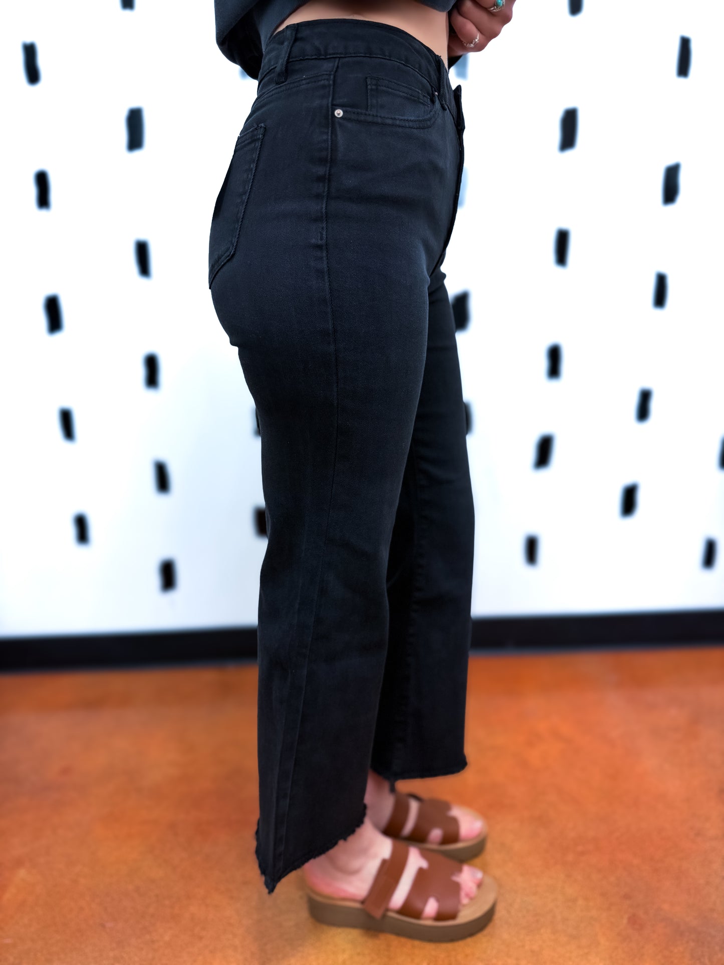 Black Acid Washed High Waist Bootcut Pants