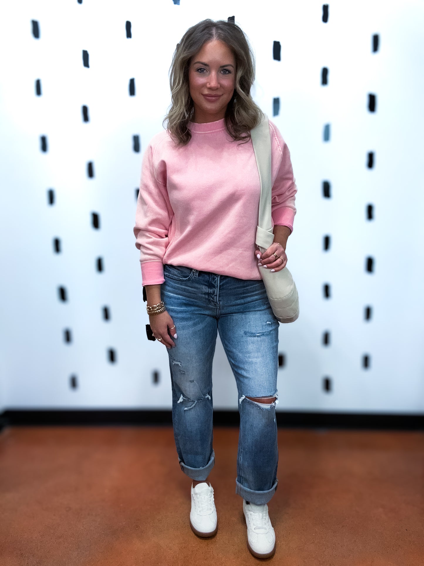 Dk Pink Acid Wash Fleece Sweatshirt