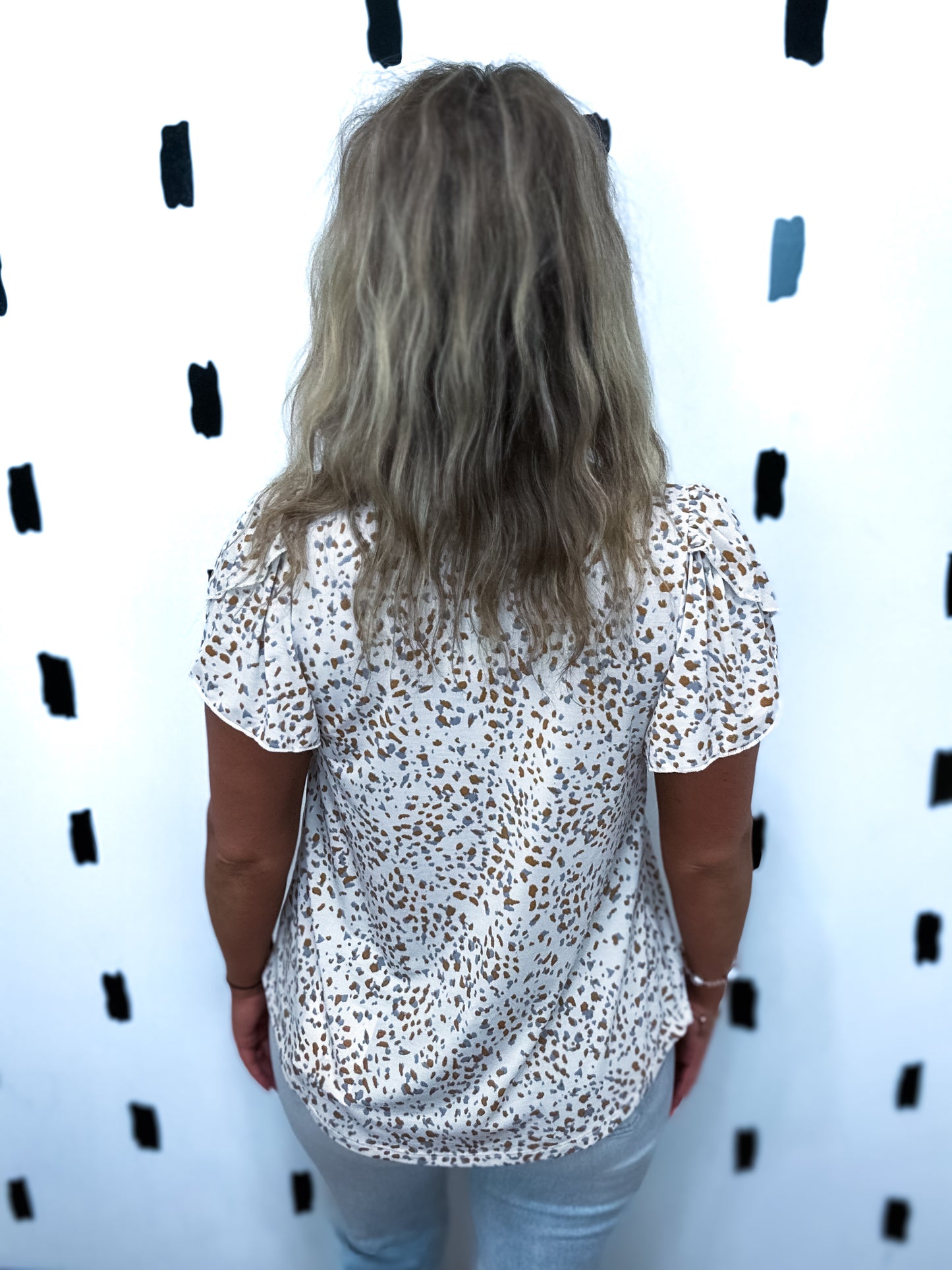Mustard Short Sleeve Dot Print Knit Blouse