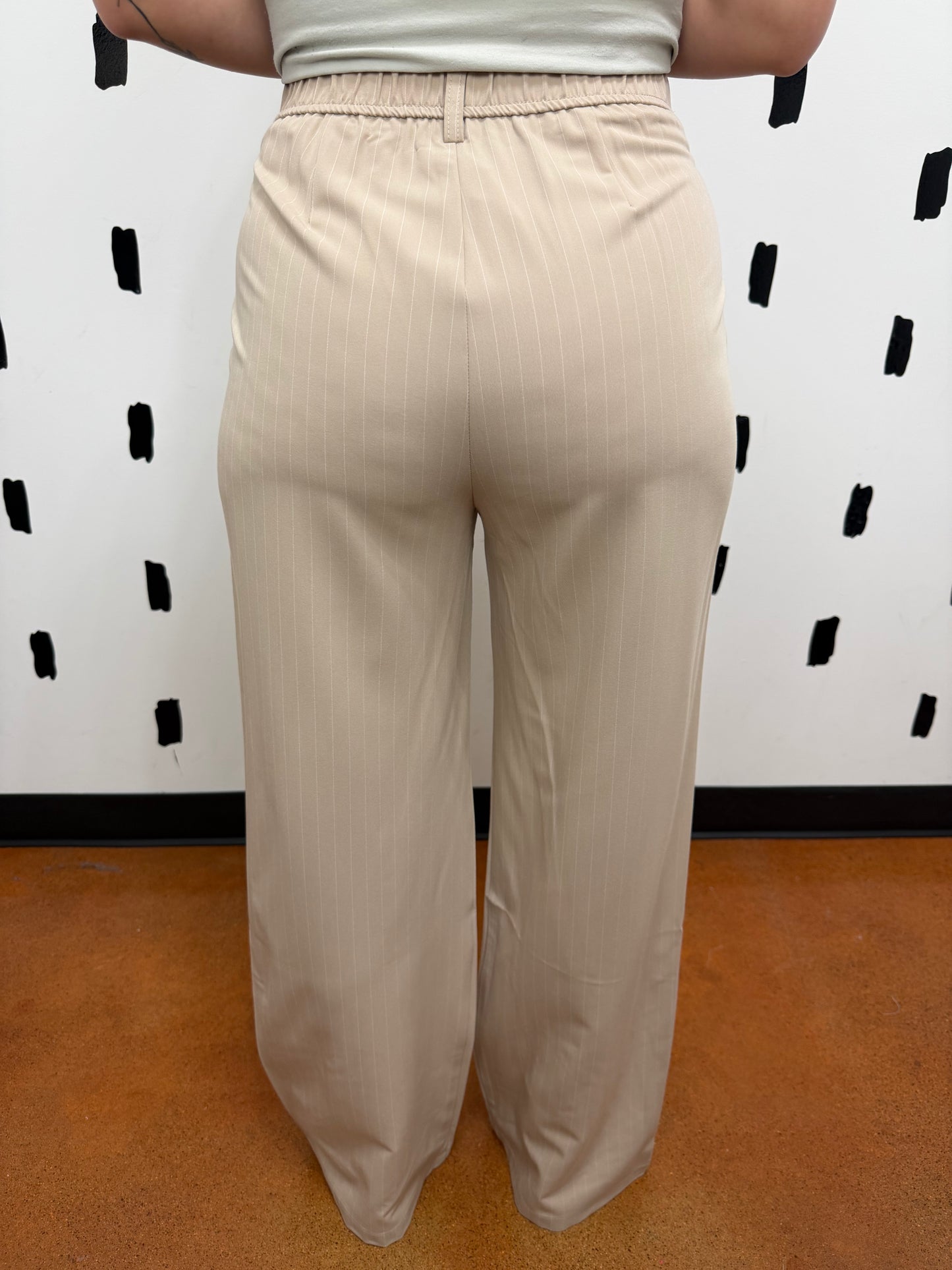 Beige/White Pin Stripe Straight Pants
