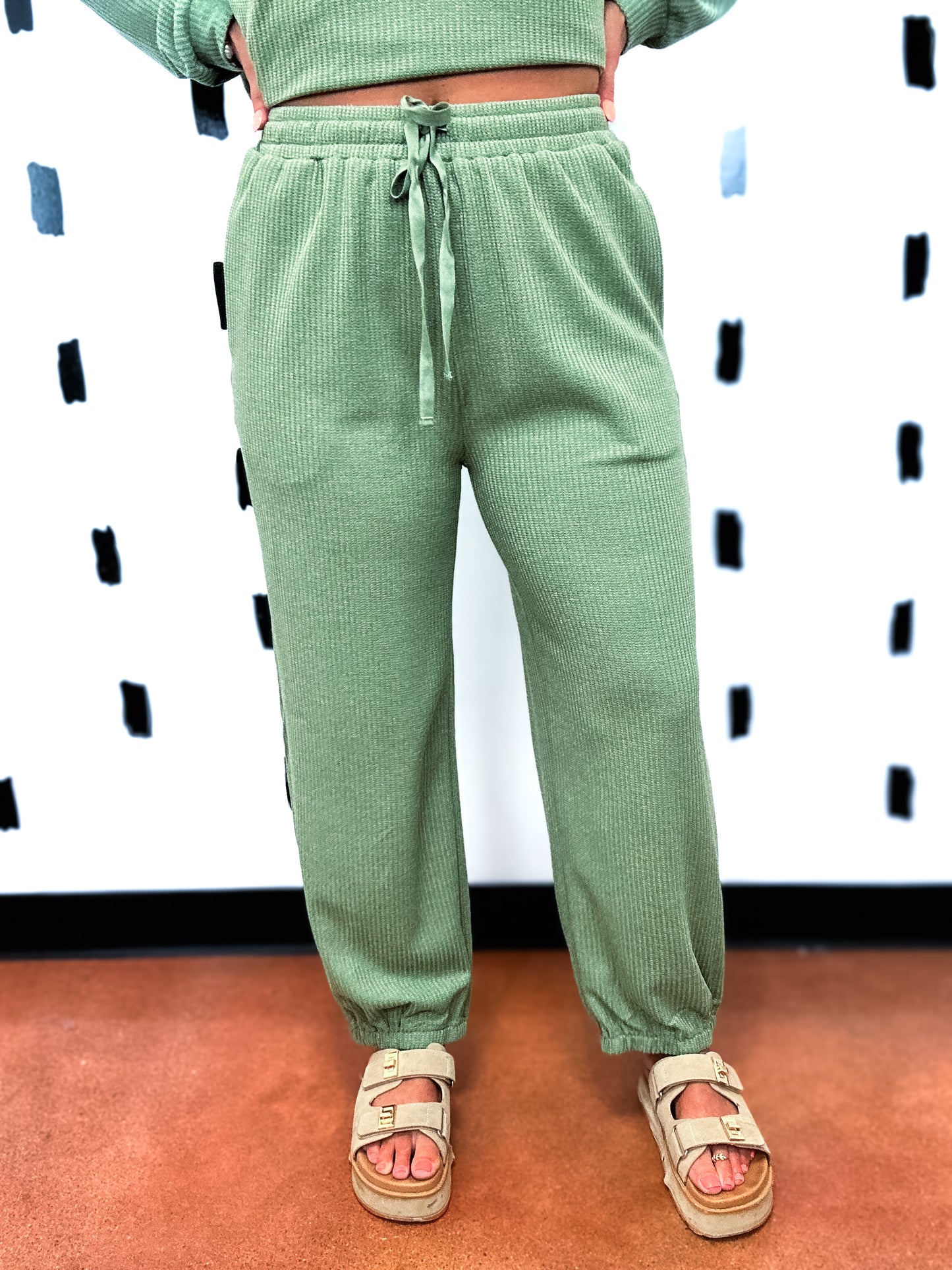 Olive Waffle Knit Pants