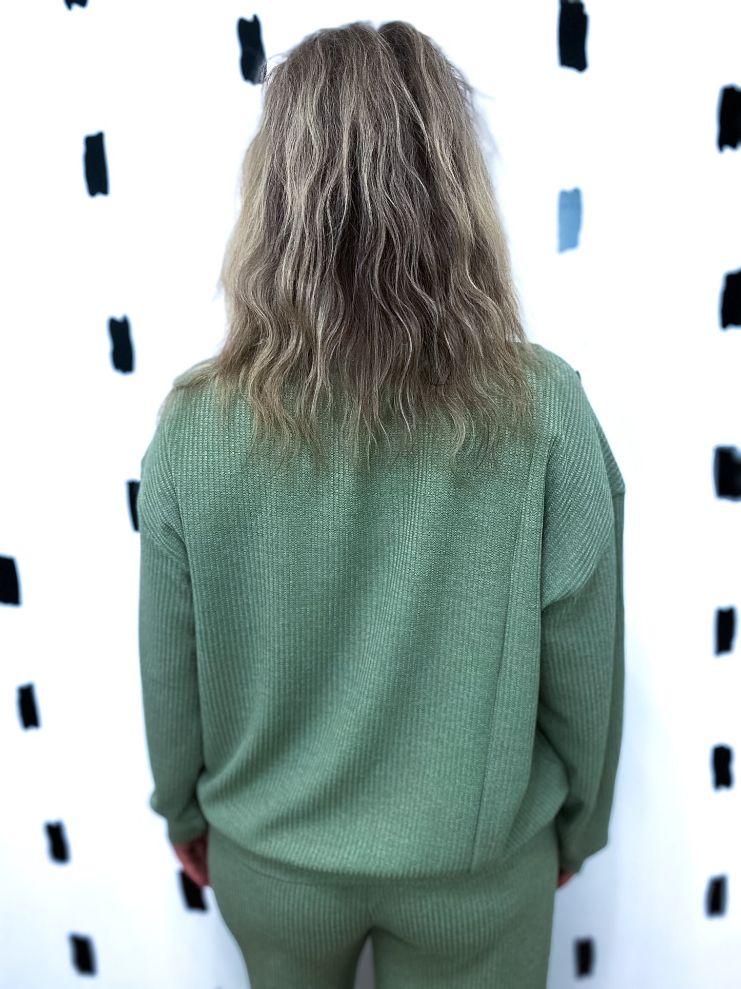 Olive Waffle Knit Long Sleeve Top