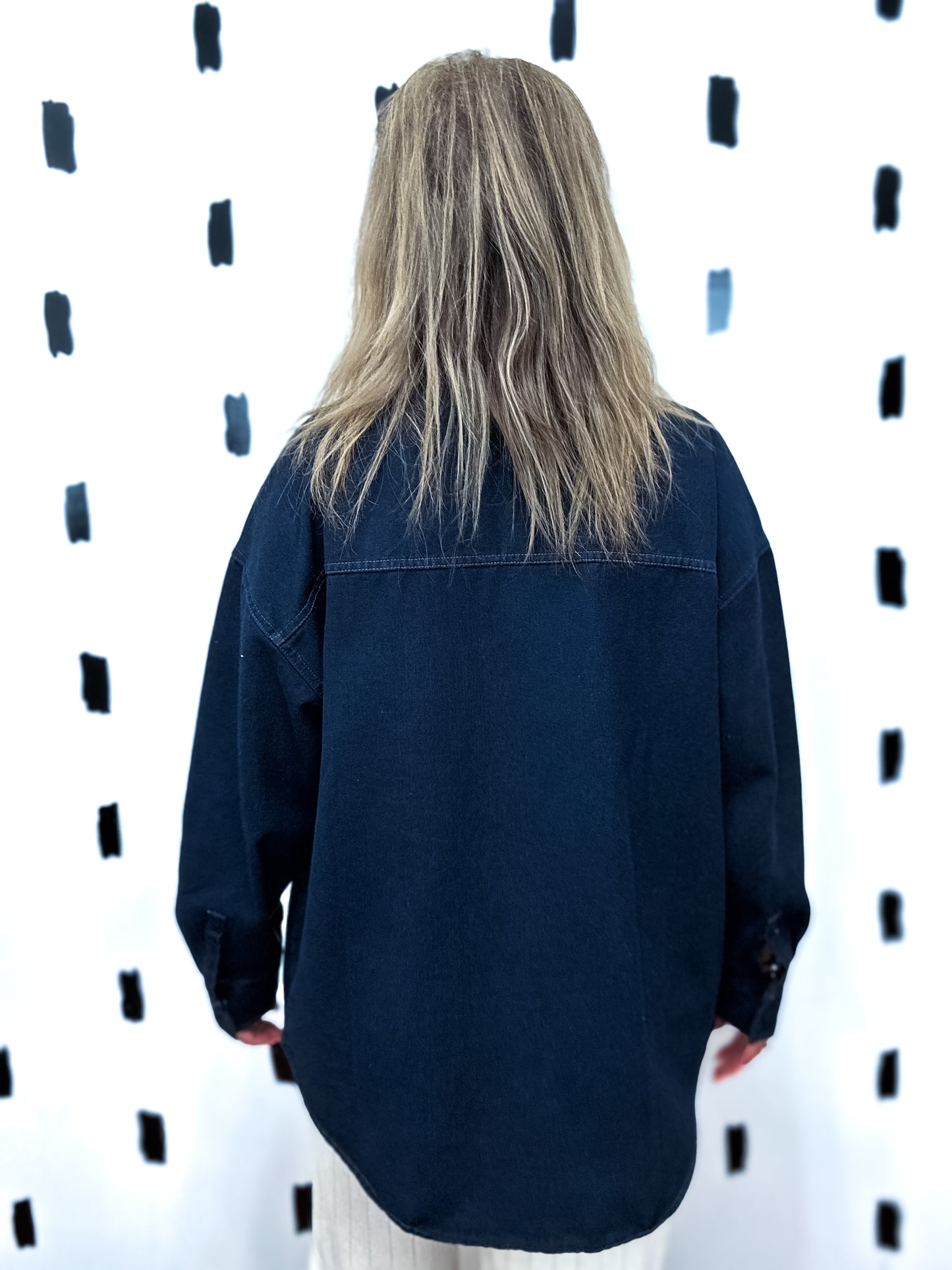 Dark Denim Button Down Long Sleeve Shacket