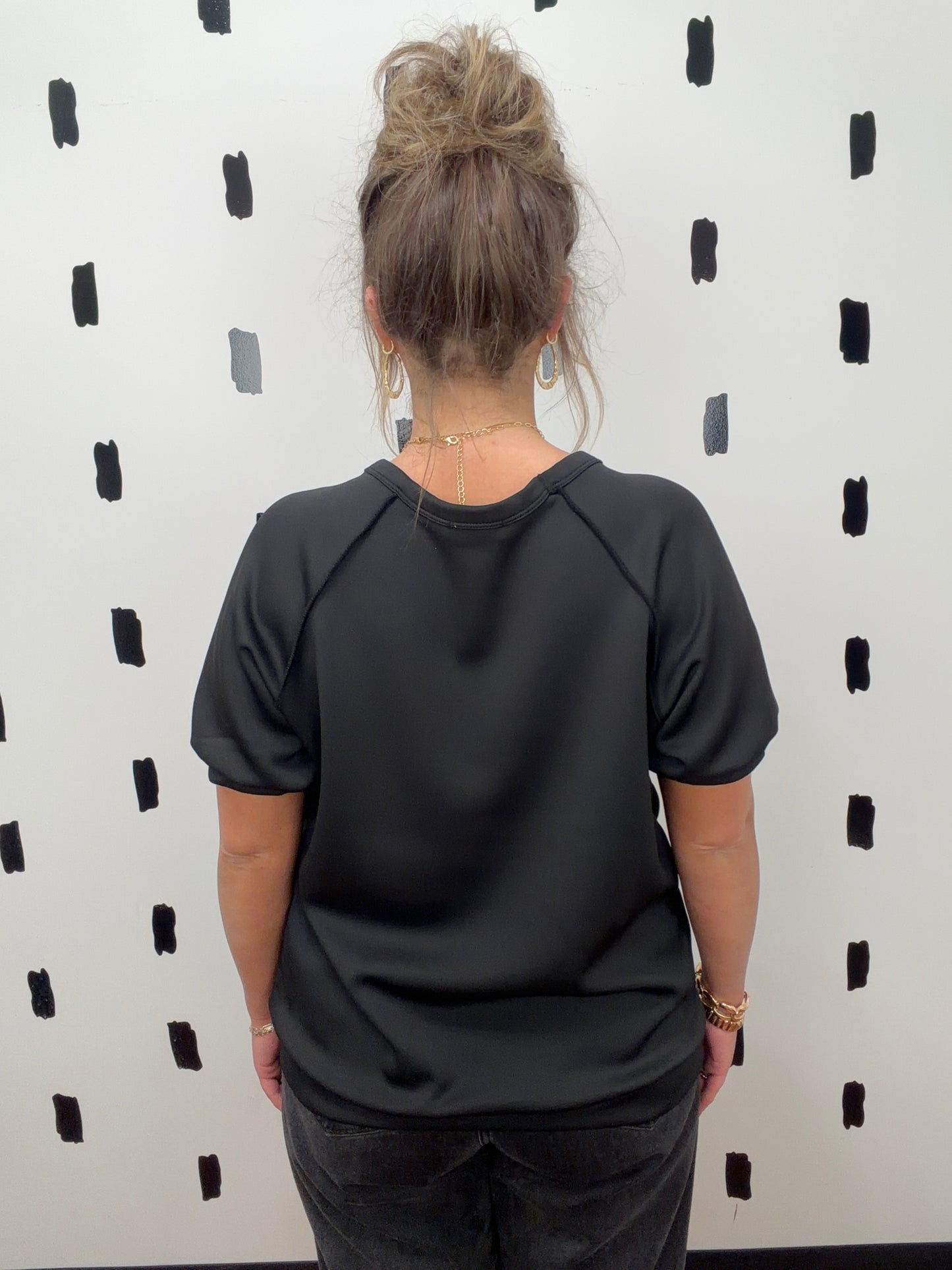 Black Short Sleeve Scuba Top