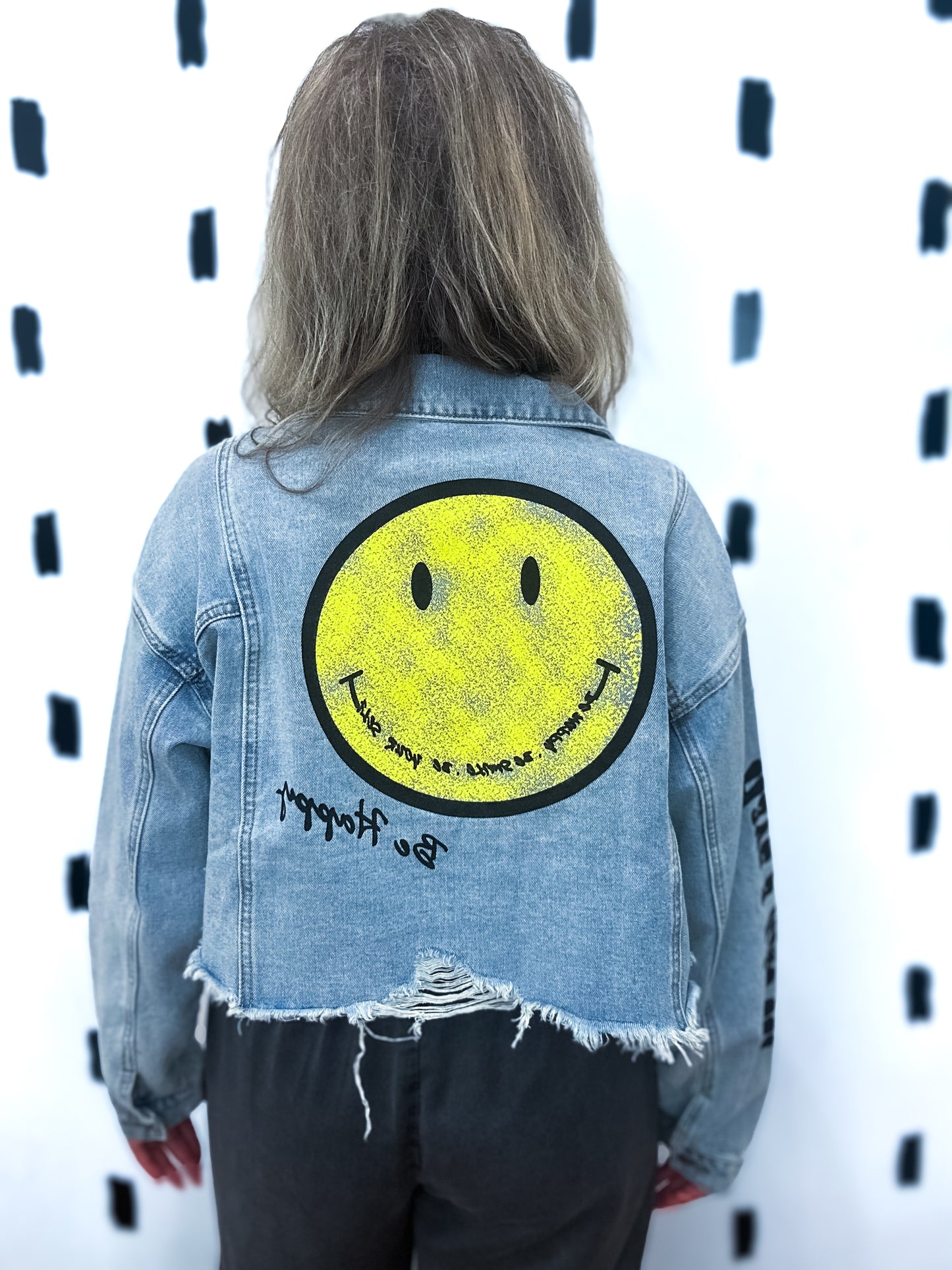 Light Denim Cropped Graphic Jacket