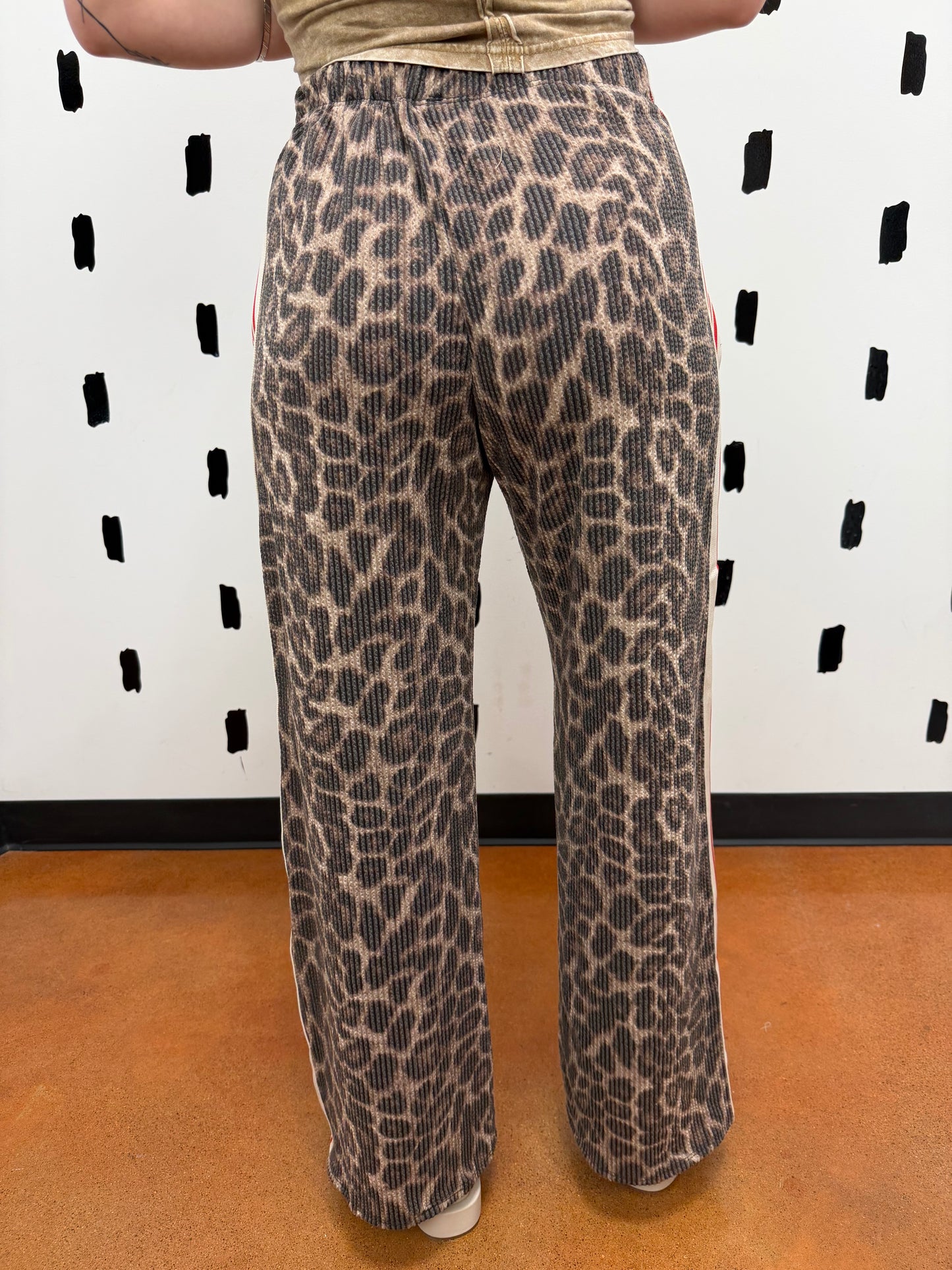 Brown Leopard Print Side Stripe Pants
