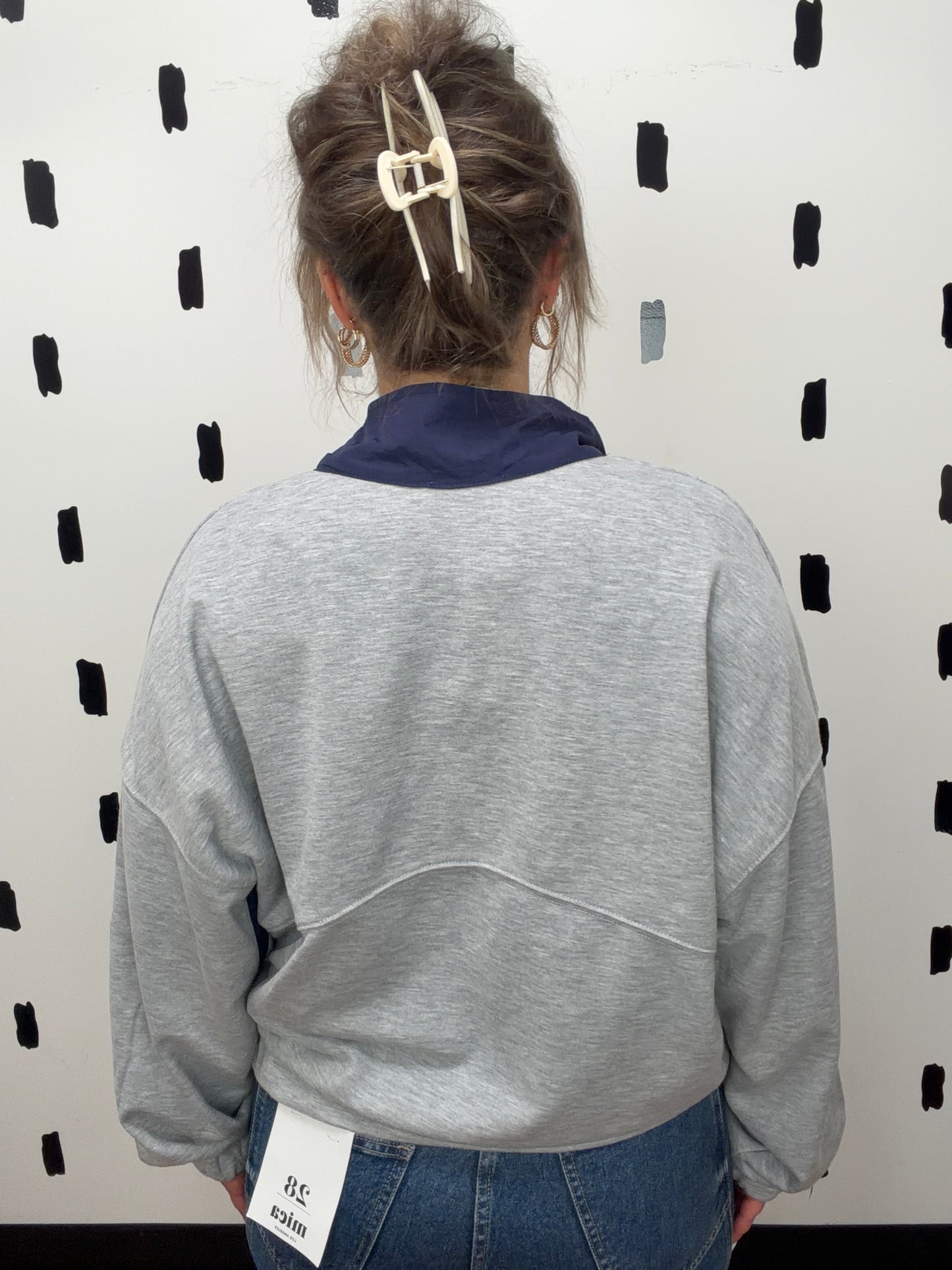H.Grey Contrast Button-Up Collar Top