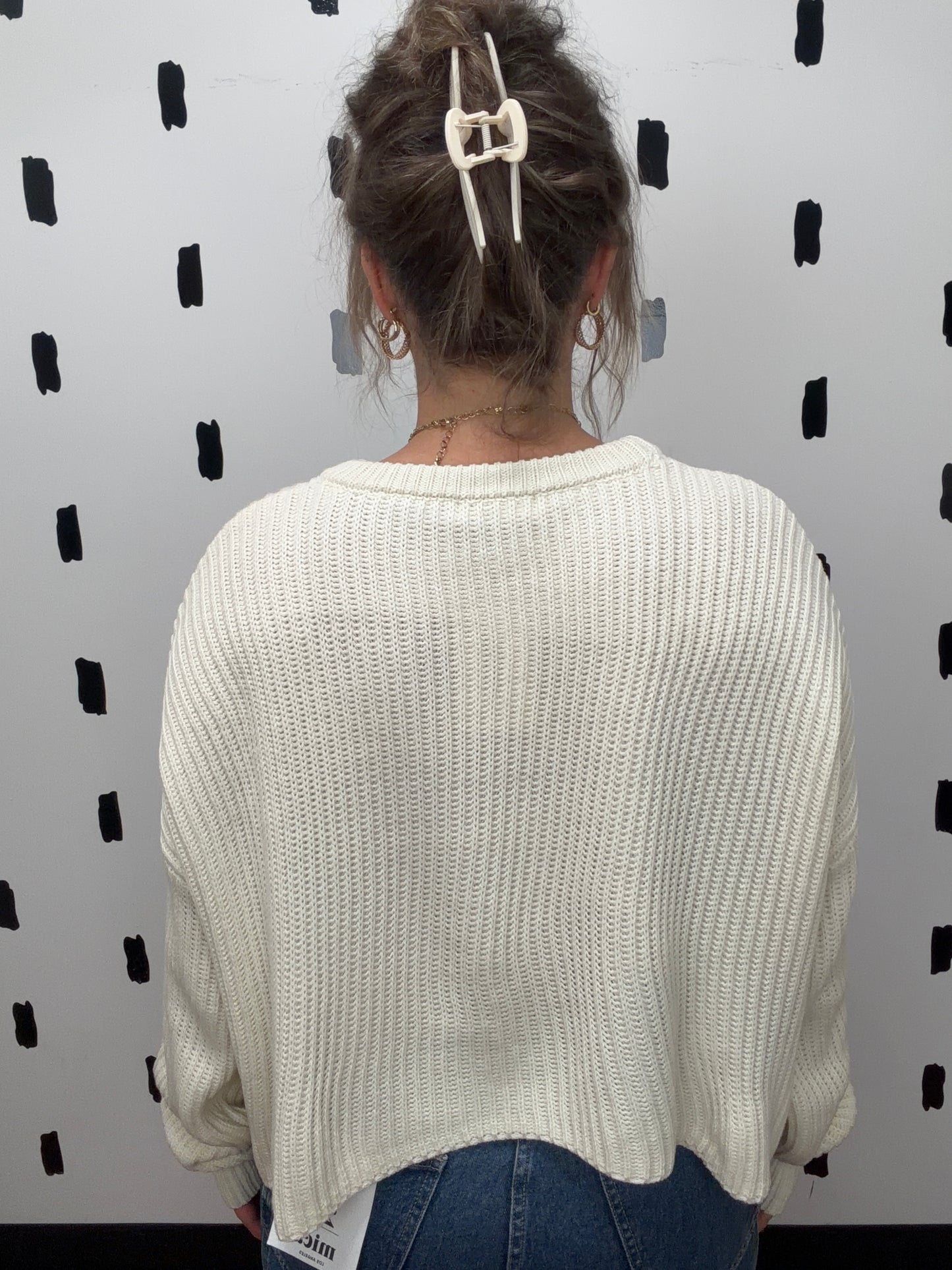 Ivory Crew Neck Crop Sweater