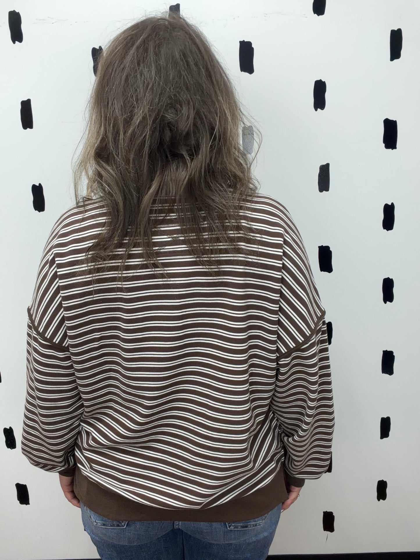 Chocolate Brown Half Zip Stripe Long Sleeve Top