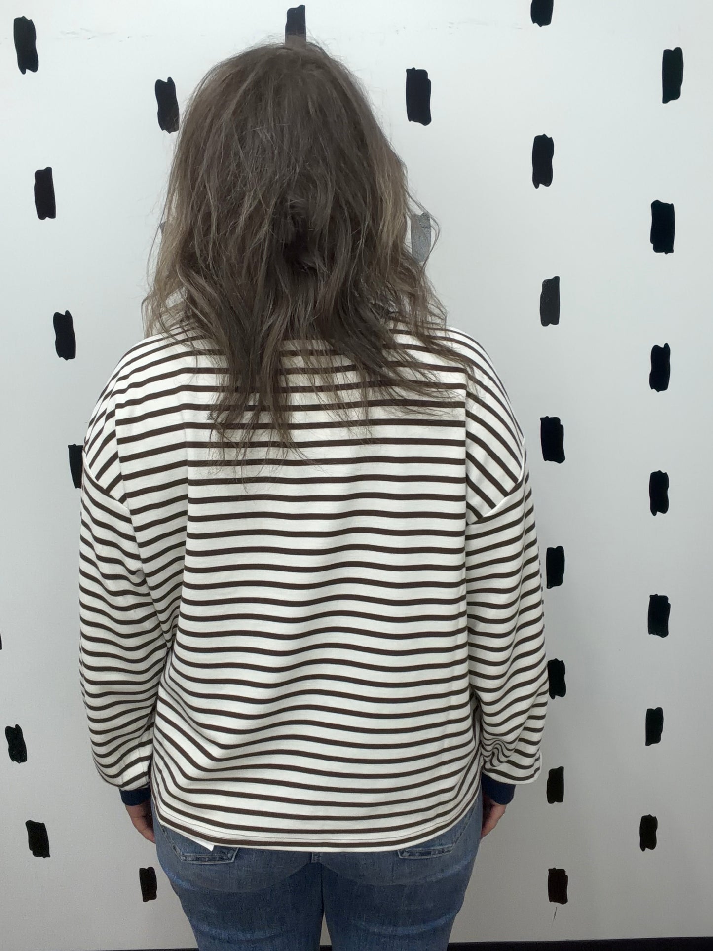 Brown Stripe Crew Neck Long Sleeve Knit Top