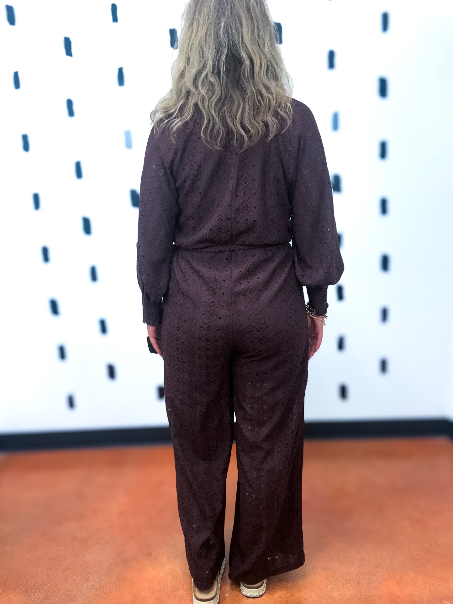 Brown Button Front Waist Tie Jumpsuit