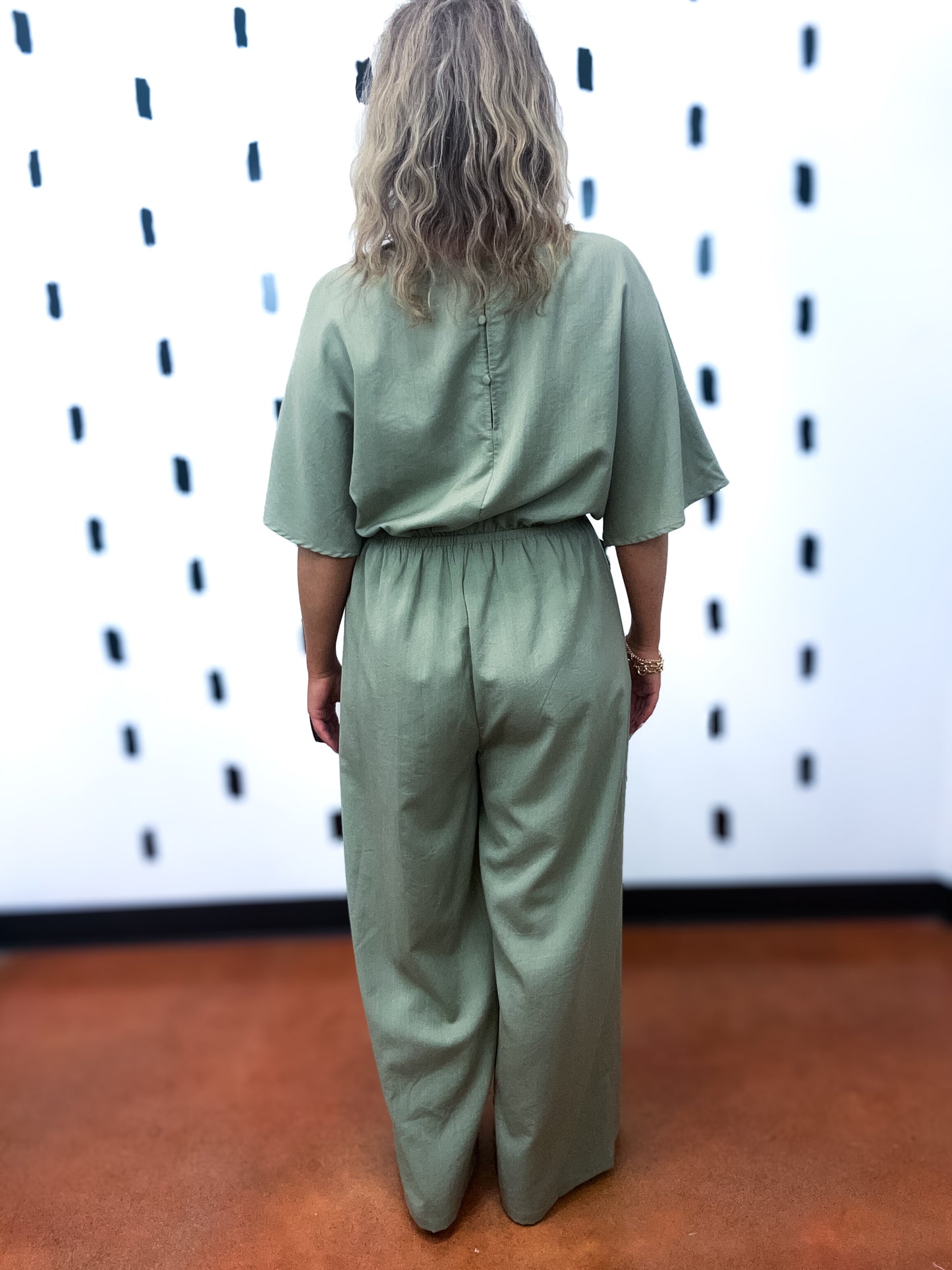Light Olive V-Neck Wide Leg Jumpsuit