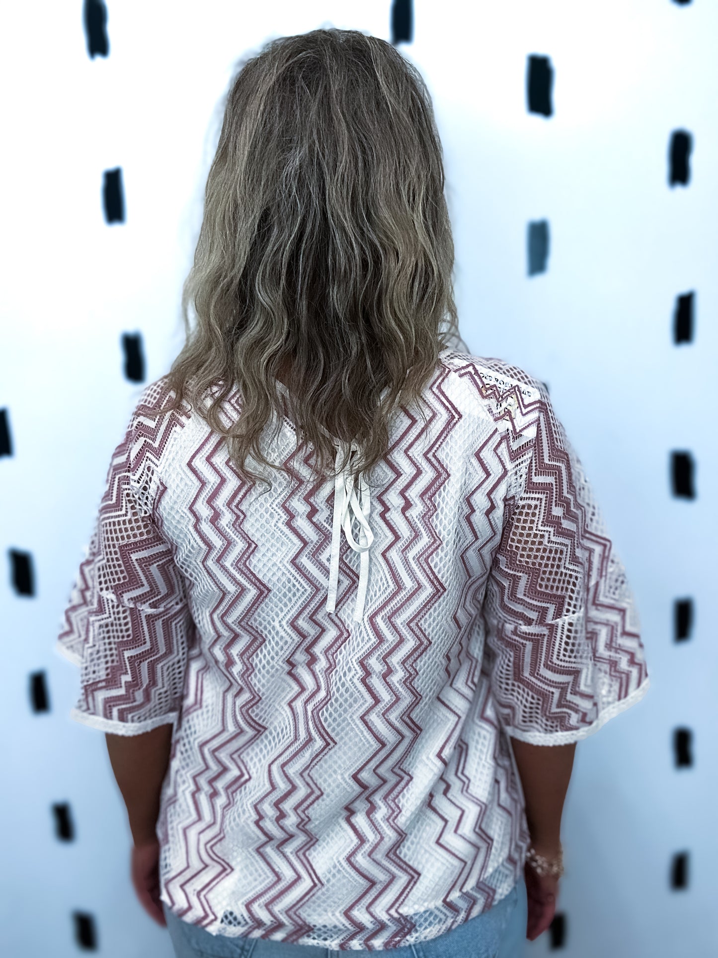 White Zig Zag Lace Short Sleeve Blouse