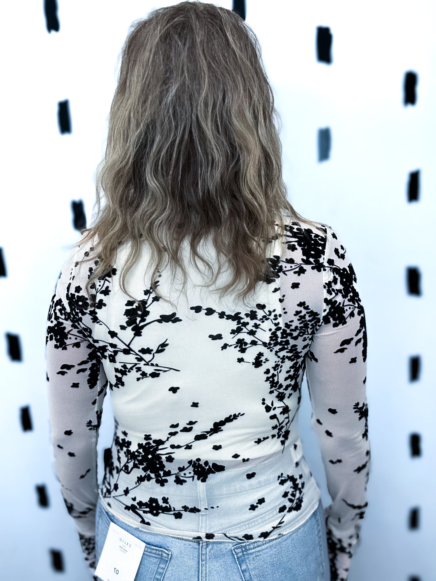 Cream Elegant Long Sleeve Mesh Top