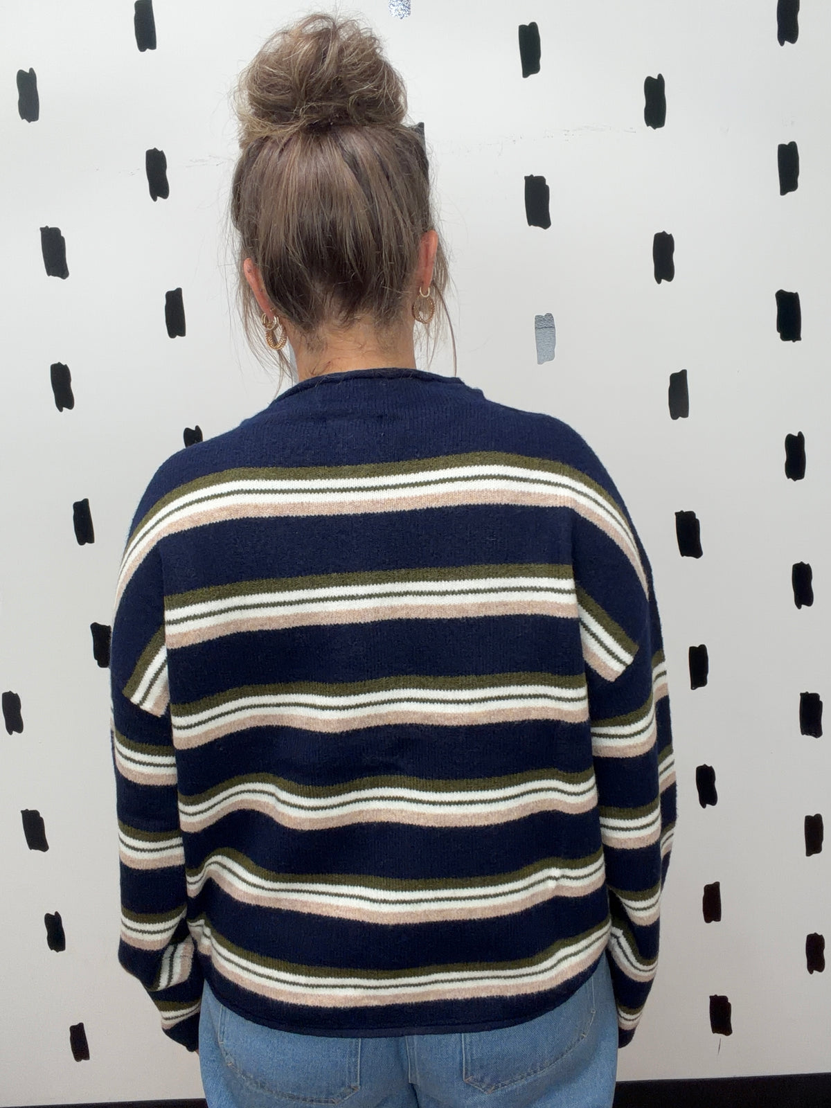 Navy Multi Color Striped Rolled Neck Kit Cardigan