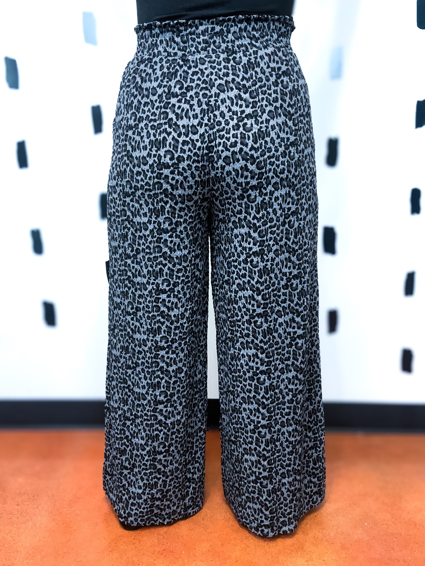 Gray Leopard Wide Leg Pants