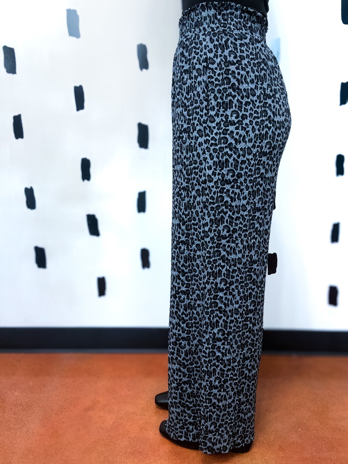 Gray Leopard Wide Leg Pants
