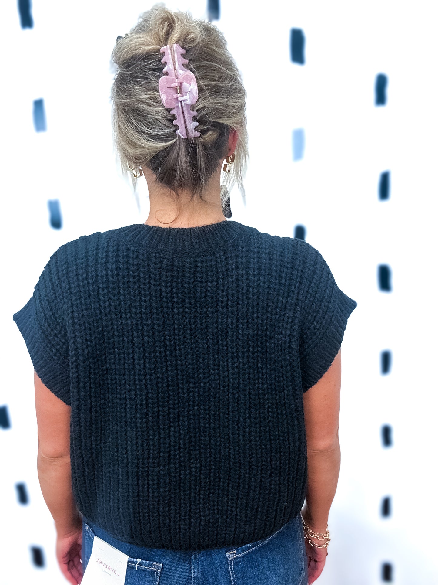 Black Gold Button Short Sleeve Sweater