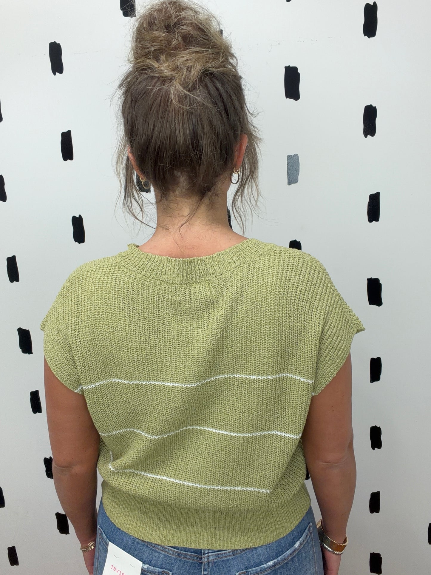 Light Olive Stripe Short Sleeve Knit Cardigan