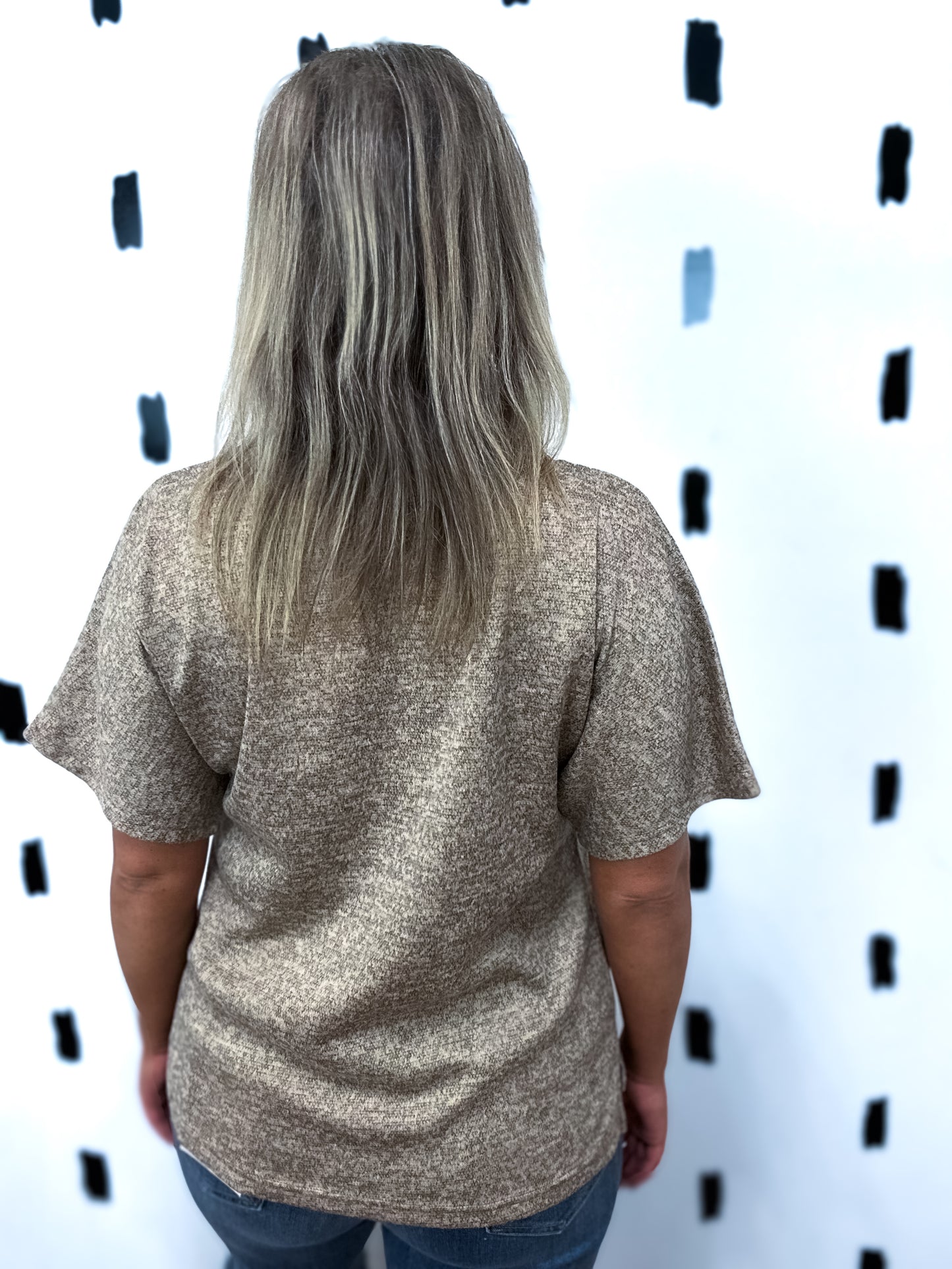 Taupe Contrast Stitch Detail Short Sleeve Top