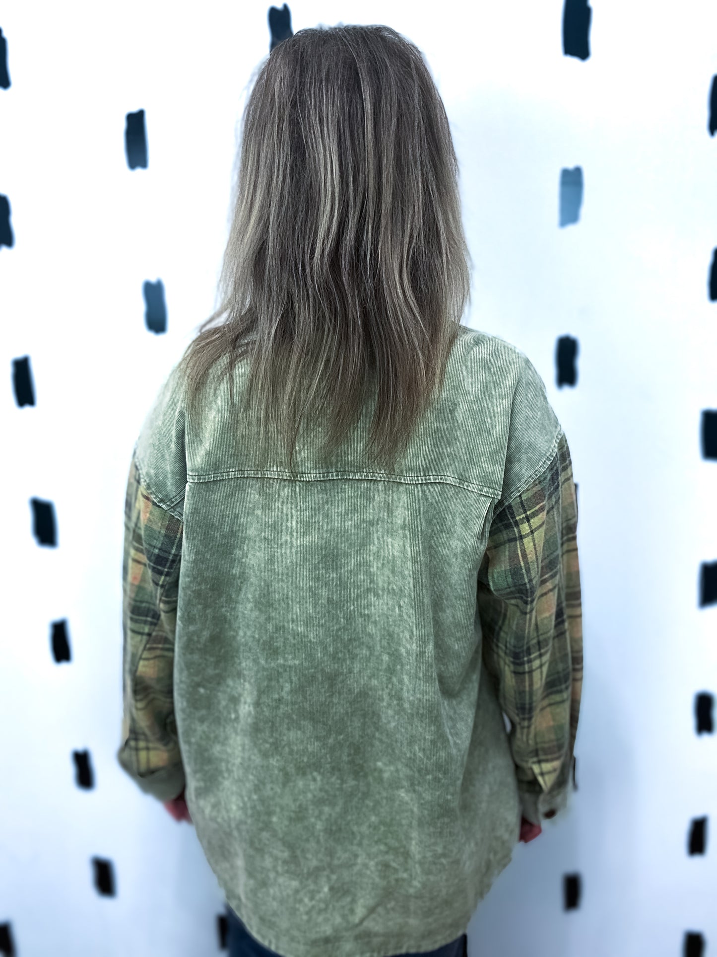 Olive Plaid Corduroy Button Up Shacket
