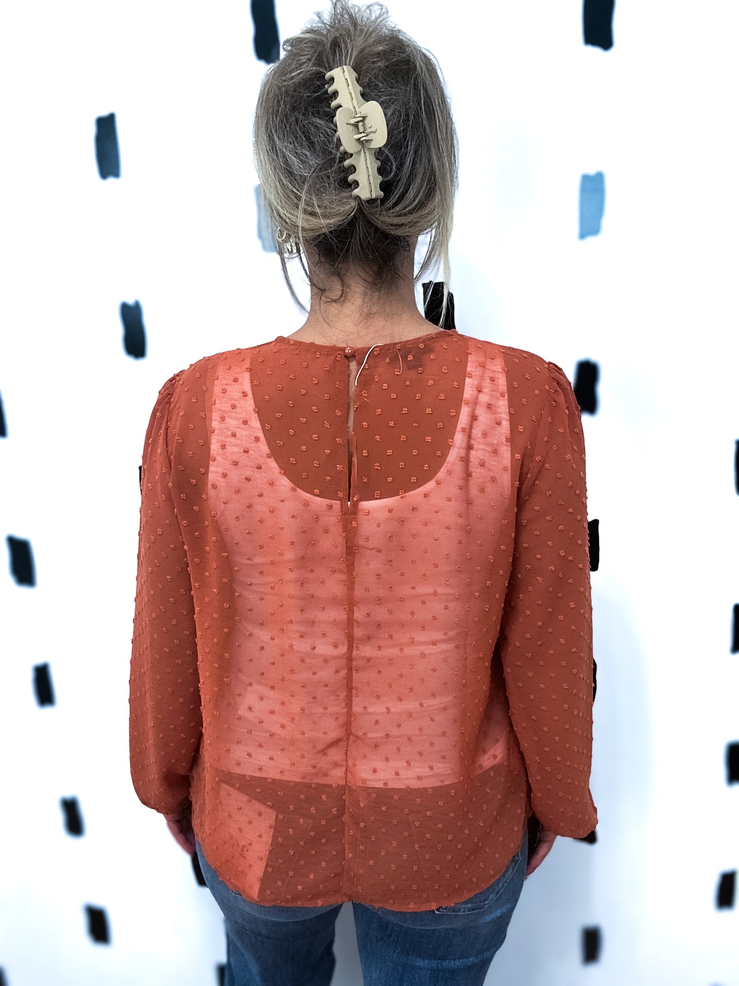 Rust Swiss Dot Long Sleeve Blouse