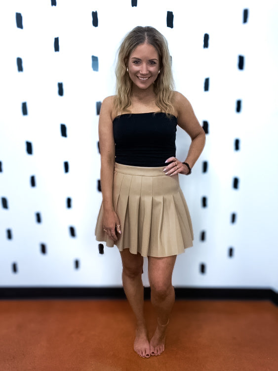 Taupe Pleated Faux Leather Skirt