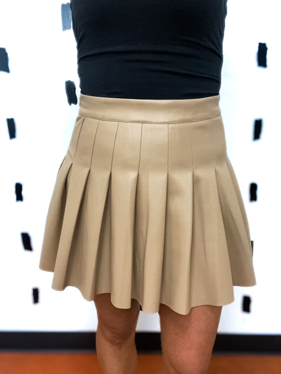 Taupe Pleated Faux Leather Skirt