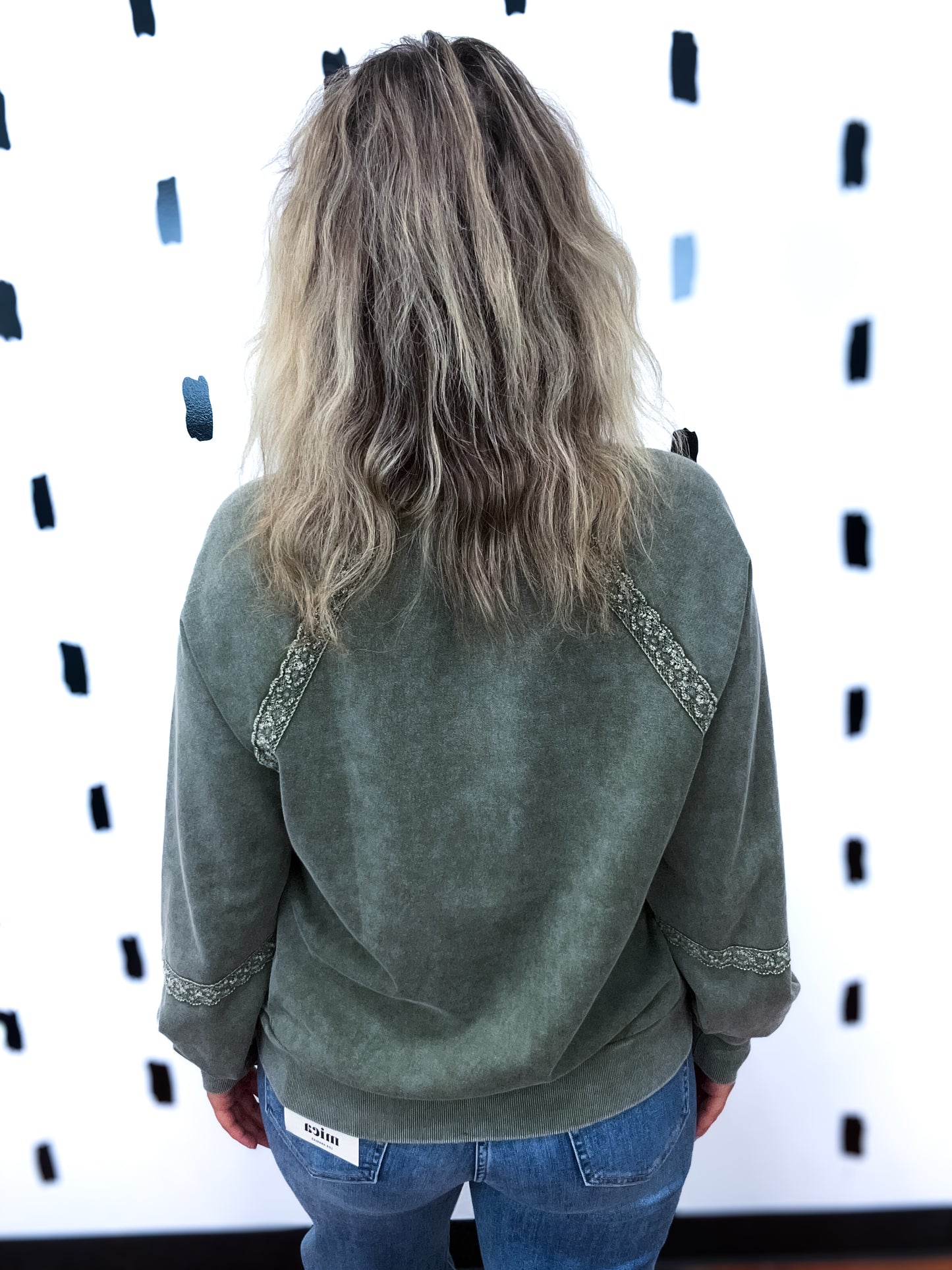 Olive Green Washed V-Neck Sweatshirt