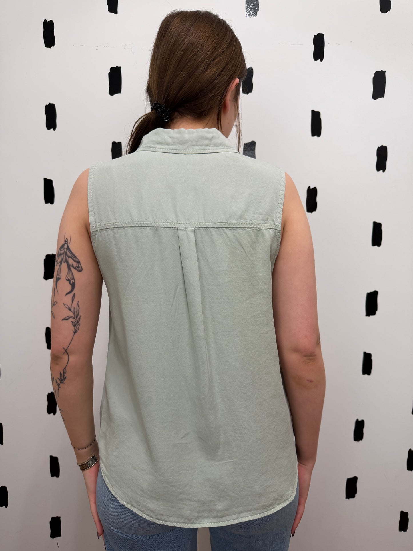 Sage Sleeveless Button Up Top