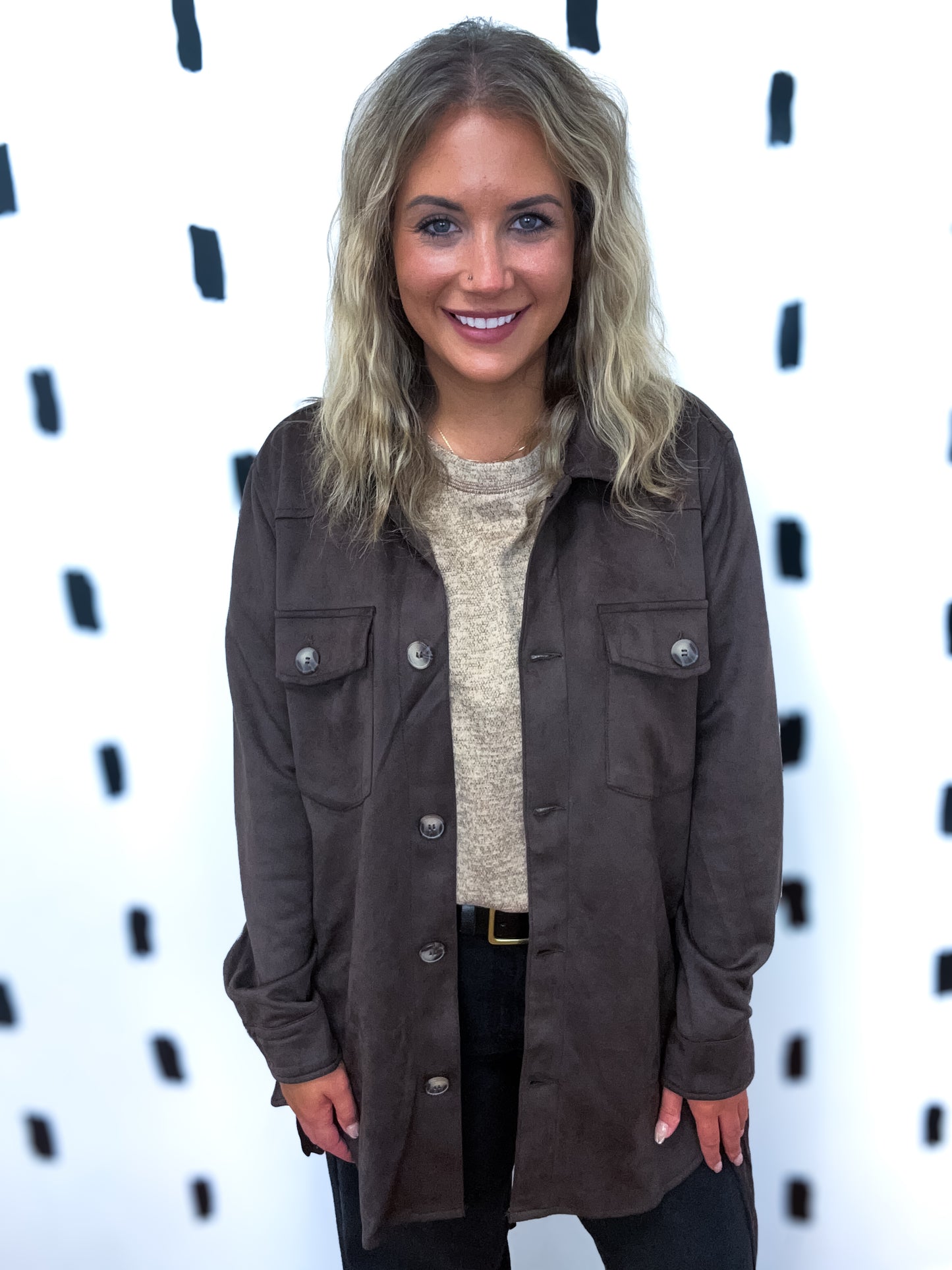 Coffee Bean Belted Suede Shacket
